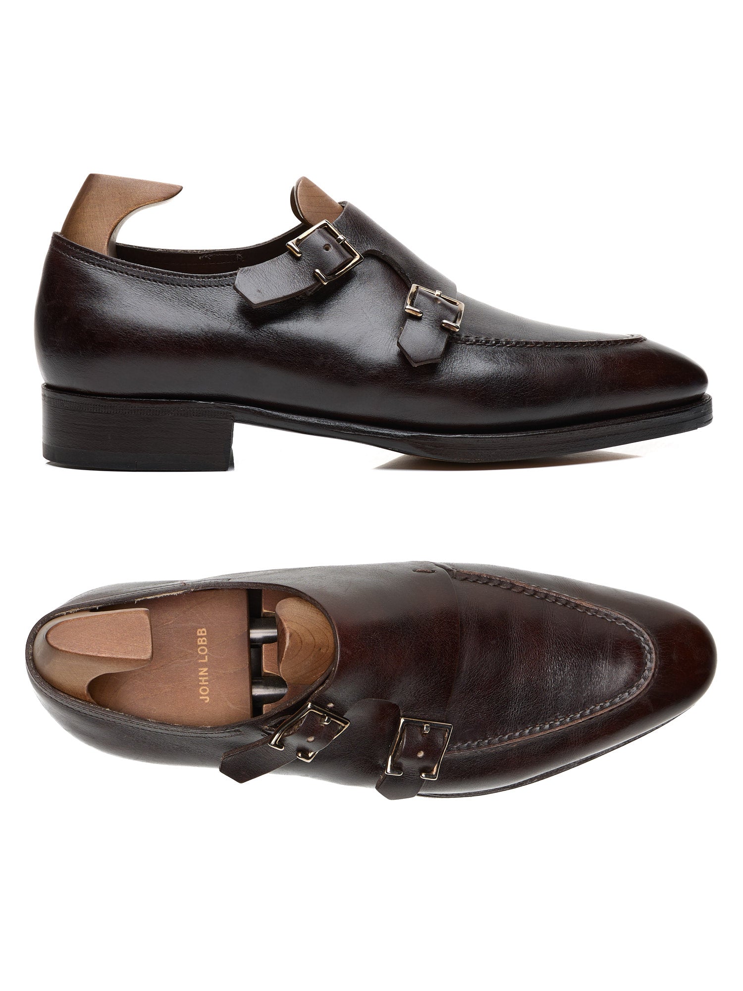 JOHN LOBB "Hayes" Dark Brown Leather Double Monk Apron Shoes