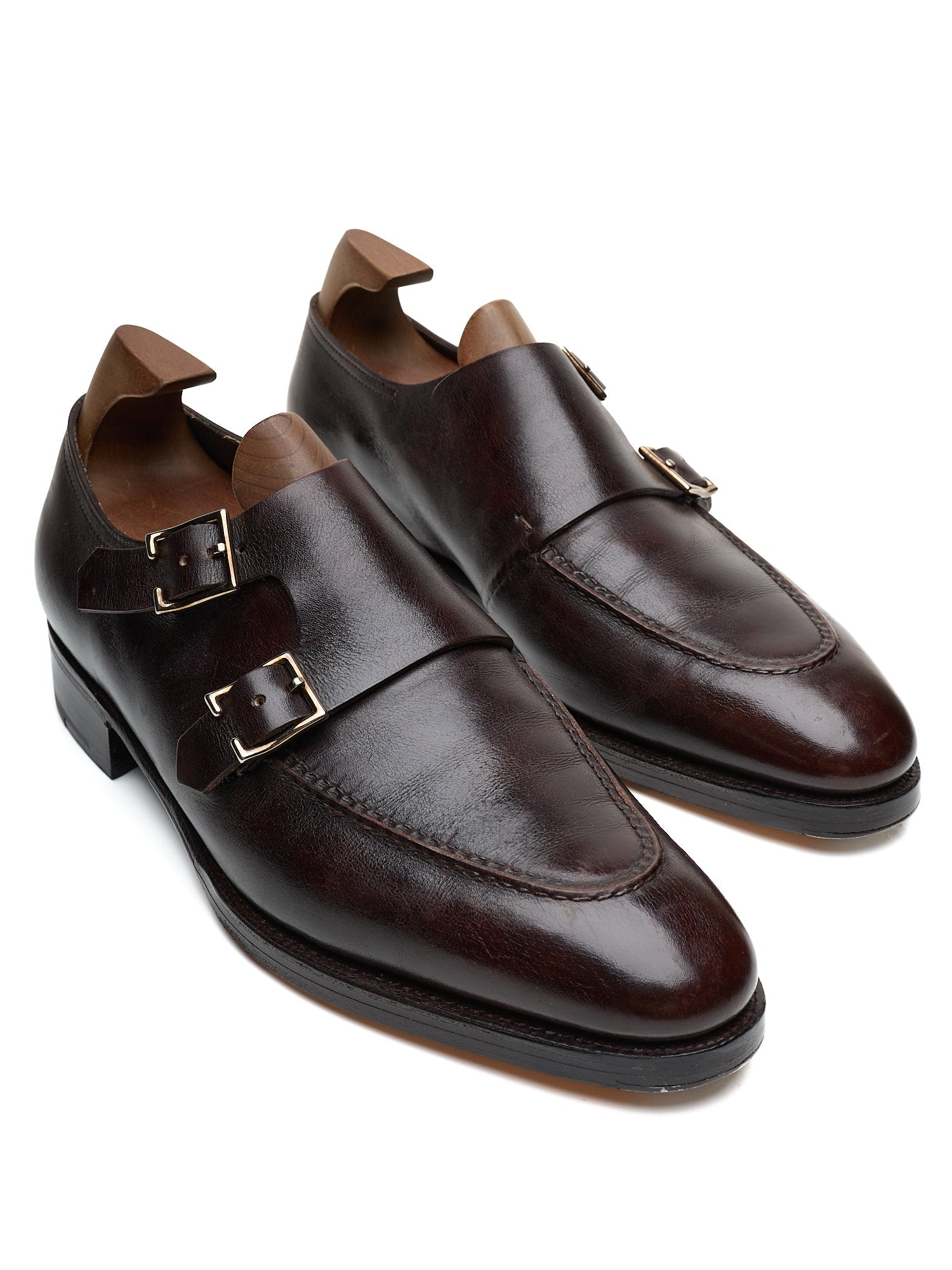 JOHN LOBB "Hayes" Dark Brown Leather Double Monk Apron Shoes