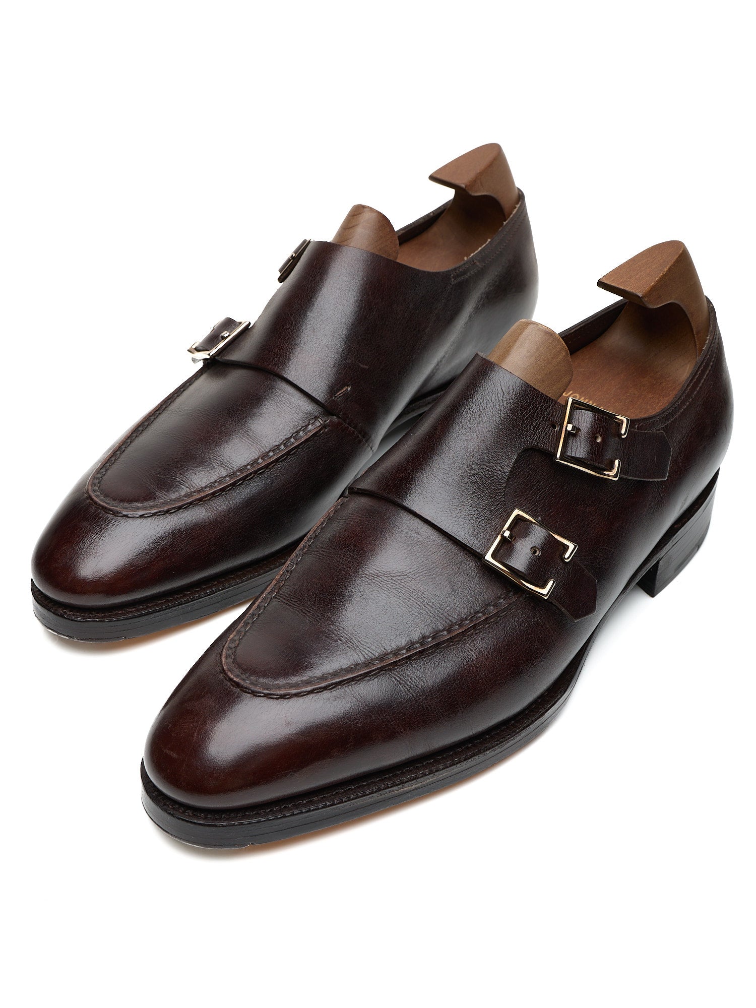JOHN LOBB "Hayes" Dark Brown Leather Double Monk Apron Shoes