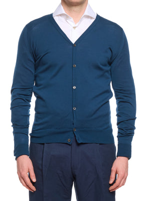JOHN SMEDLEY Blue New Zealand Merino Cardigan Sweater England