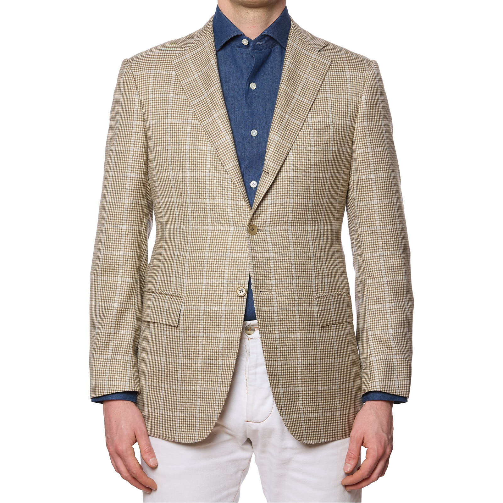 KITON Napoli for VANNUCCI Handmade Beige Plaid Cashmere Jacket EU 50 NEW US 40