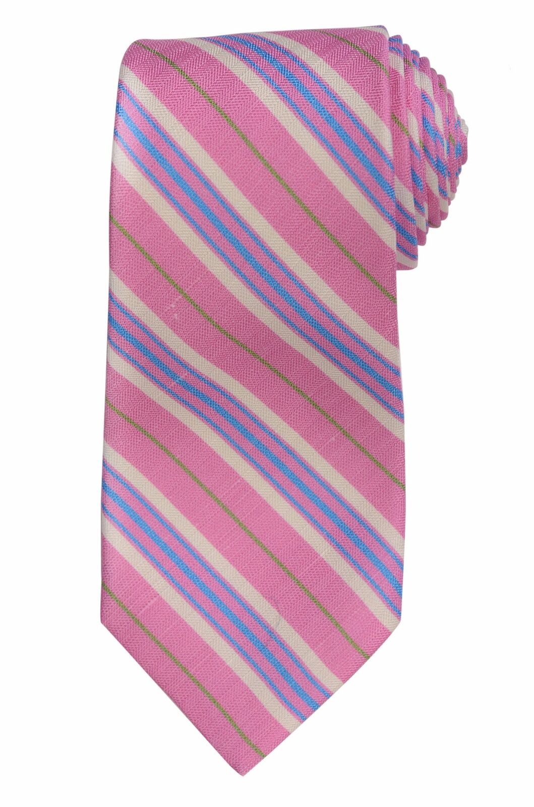 KITON Napoli Hand-Made Seven Fold Pink Diagonal Striped Silk Tie NEW