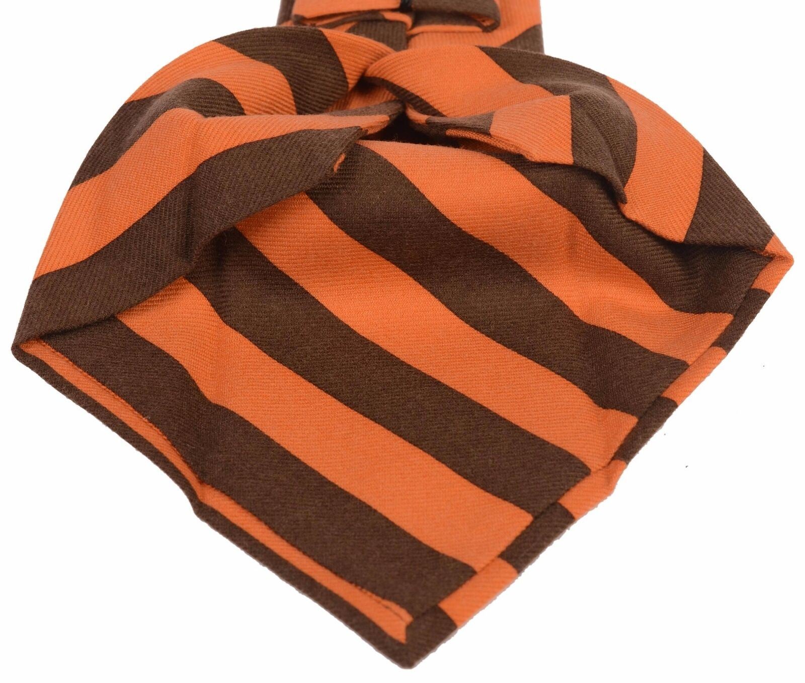 KITON Napoli Hand-Made Seven Fold Brown-Orange Striped Cashmere Tie NEW