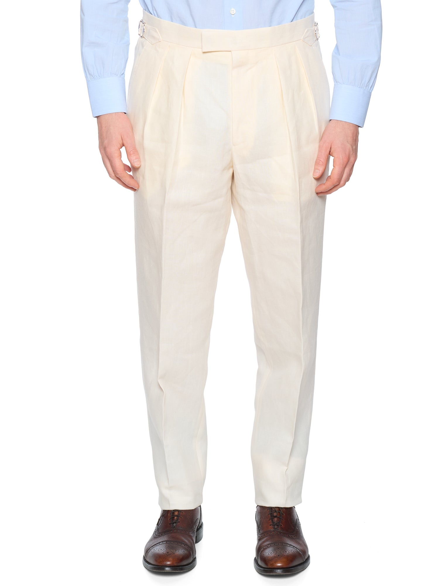 KIT BLAKE "Grant" Off-White Linen Pleated Trousers