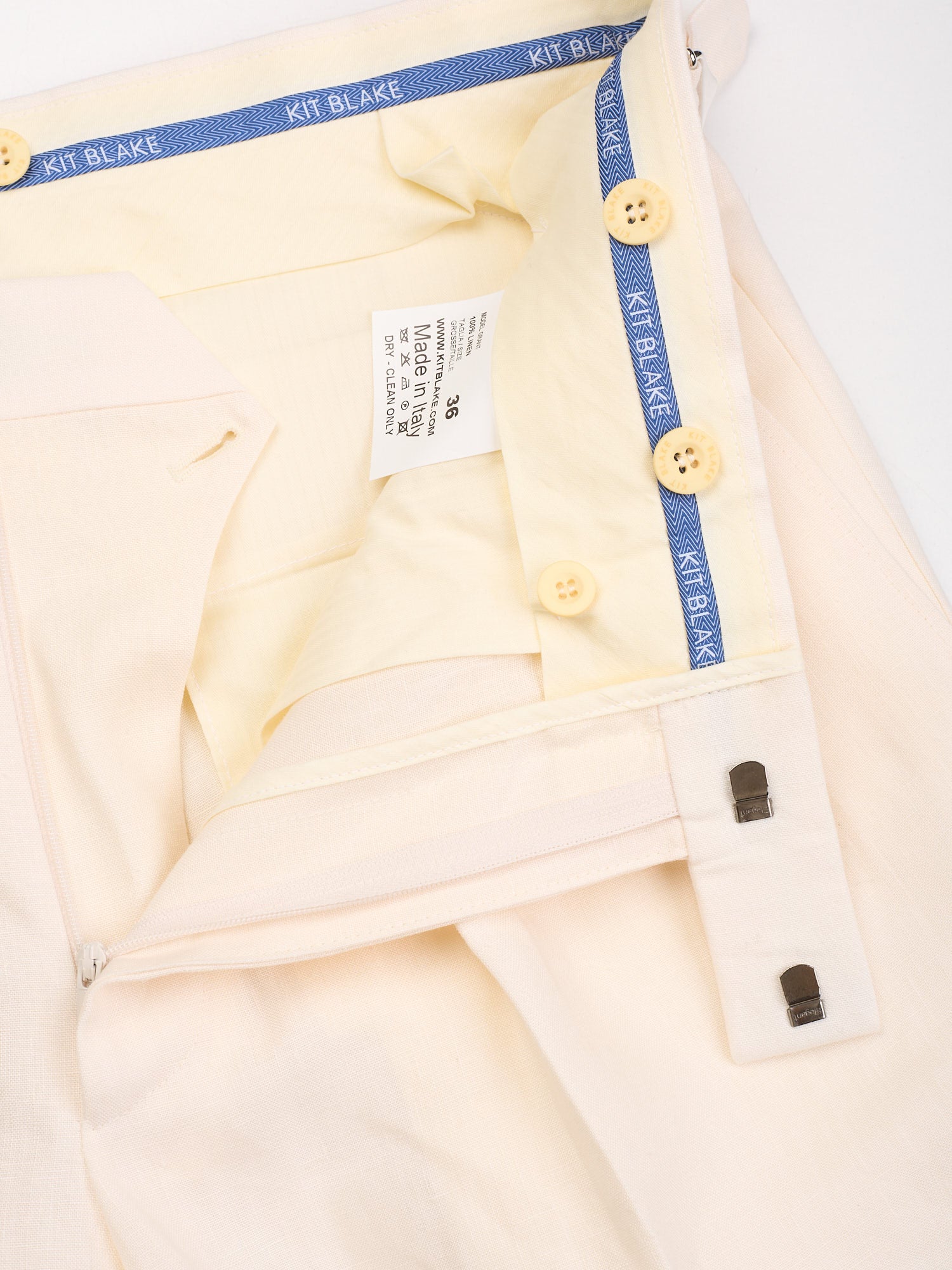 KIT BLAKE "Grant" Off-White Linen Pleated Trousers