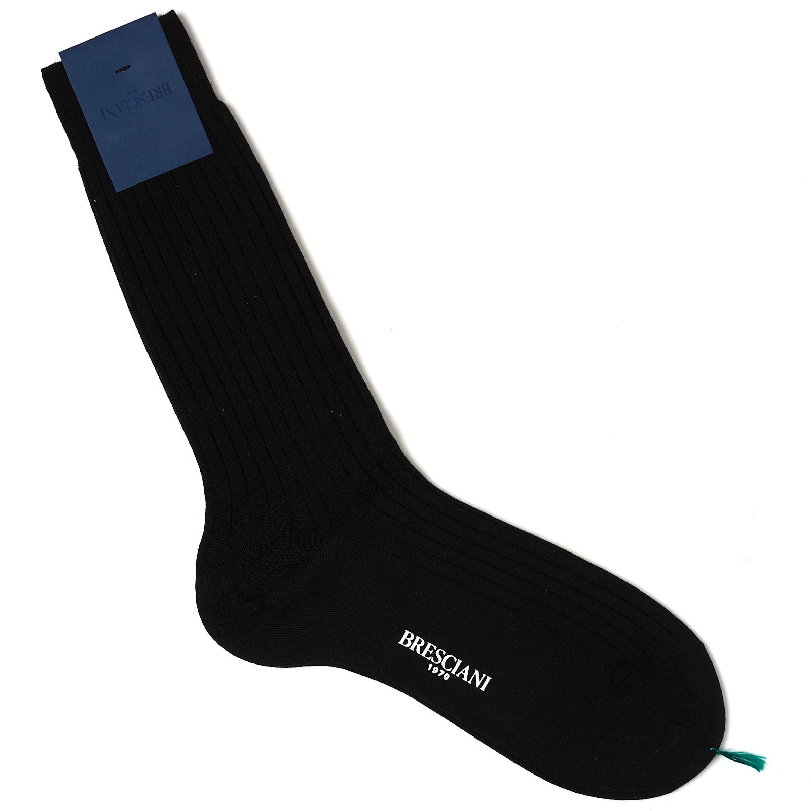 BRESCIANI Extrafine Wool Black Mid Calf Length Socks US M-L