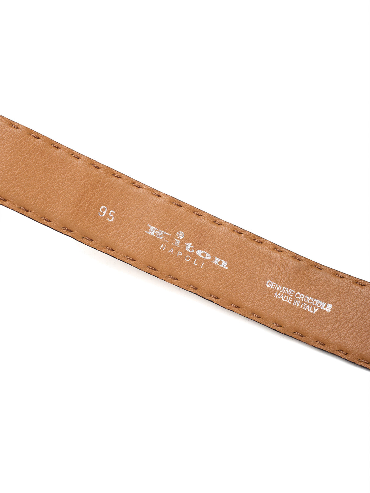 KITON Hand-Stitched Cognac Brown Crocodile Leather Sterling Silver Buckle Belt 95cm 38"