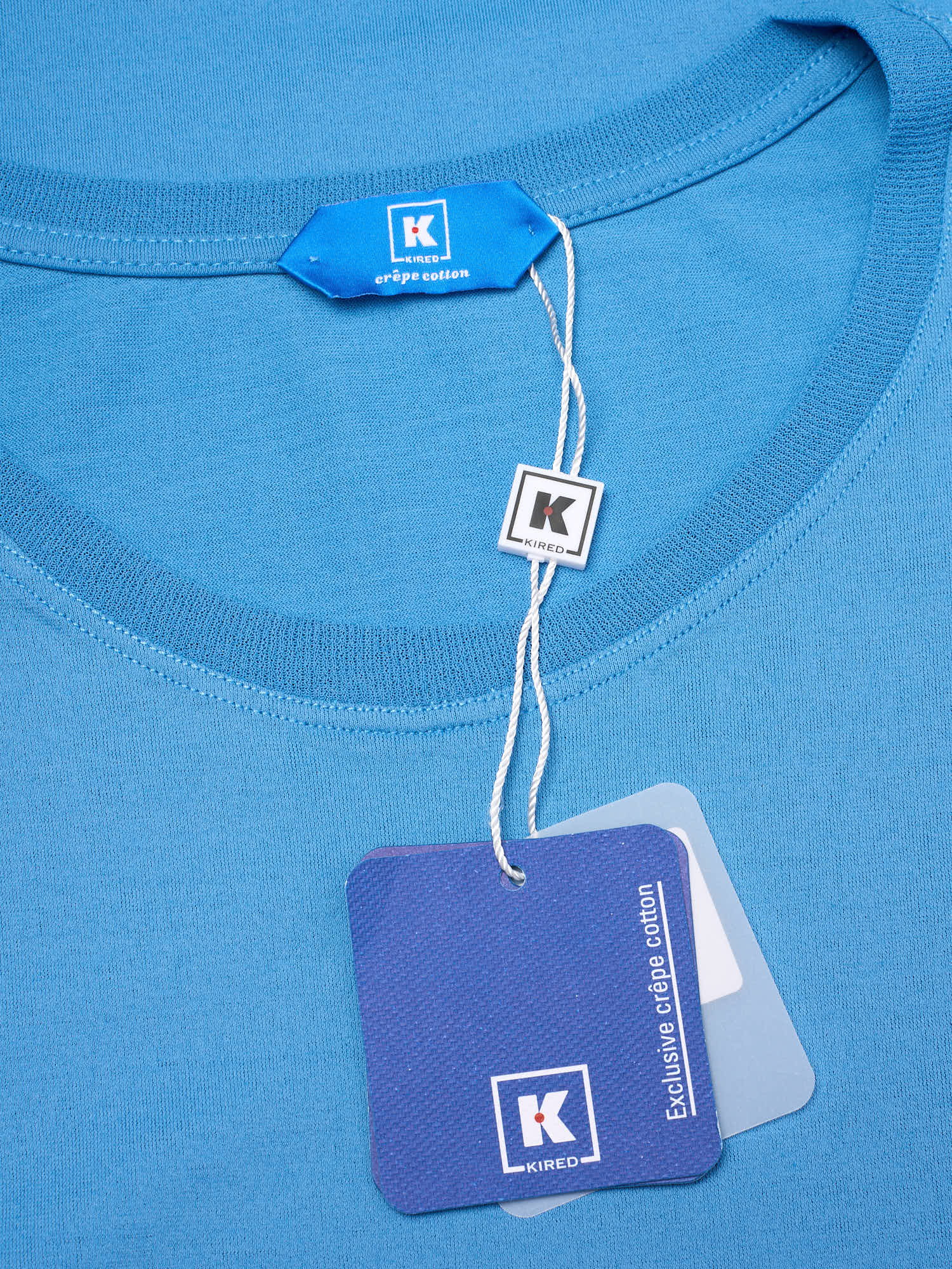 KITON KIRED "Bacio" Blue Exclusive Crepe Cotton Short Sleeve T-Shirt