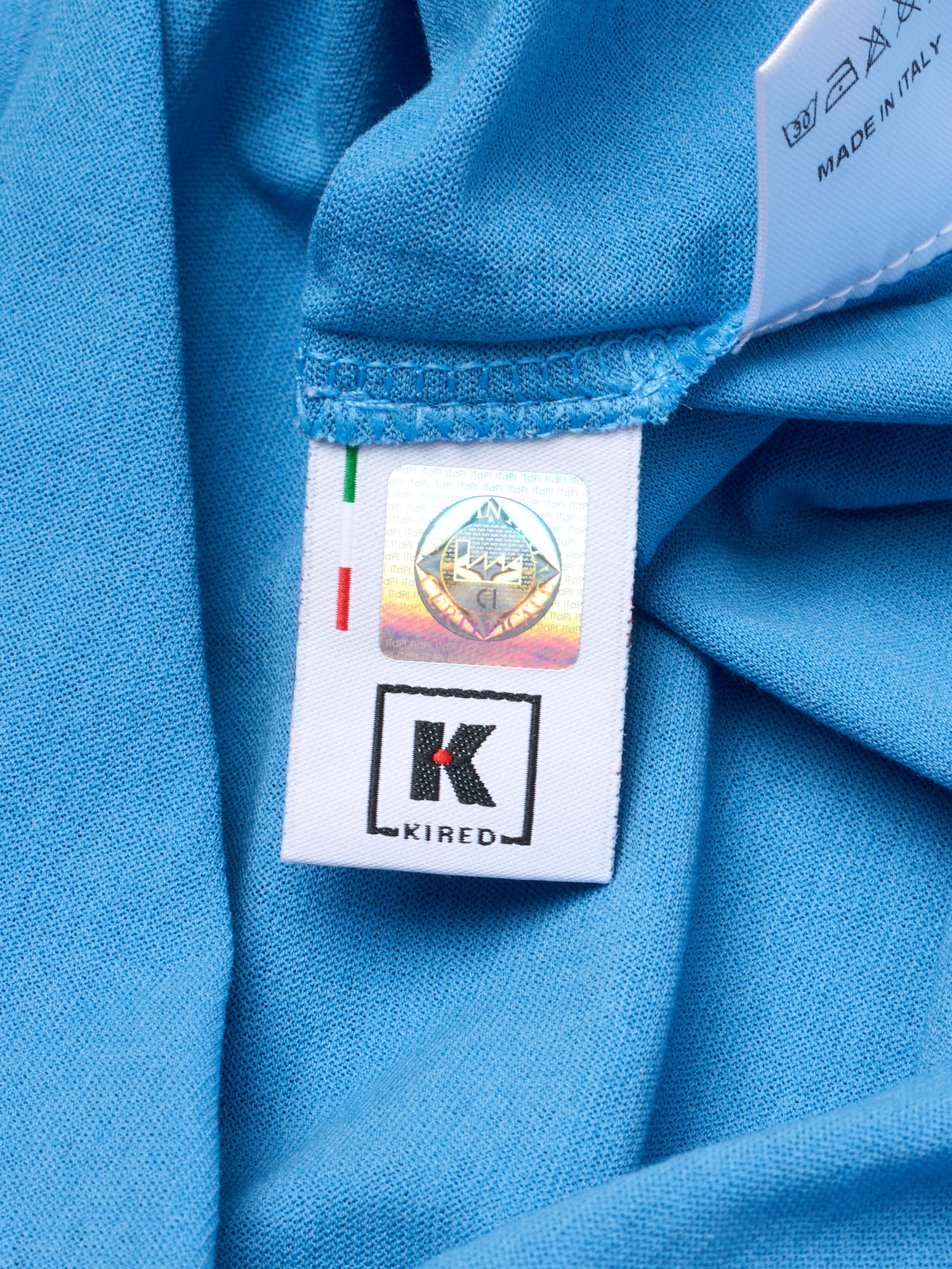 KITON KIRED "Bacio" Blue Exclusive Crepe Cotton Short Sleeve T-Shirt