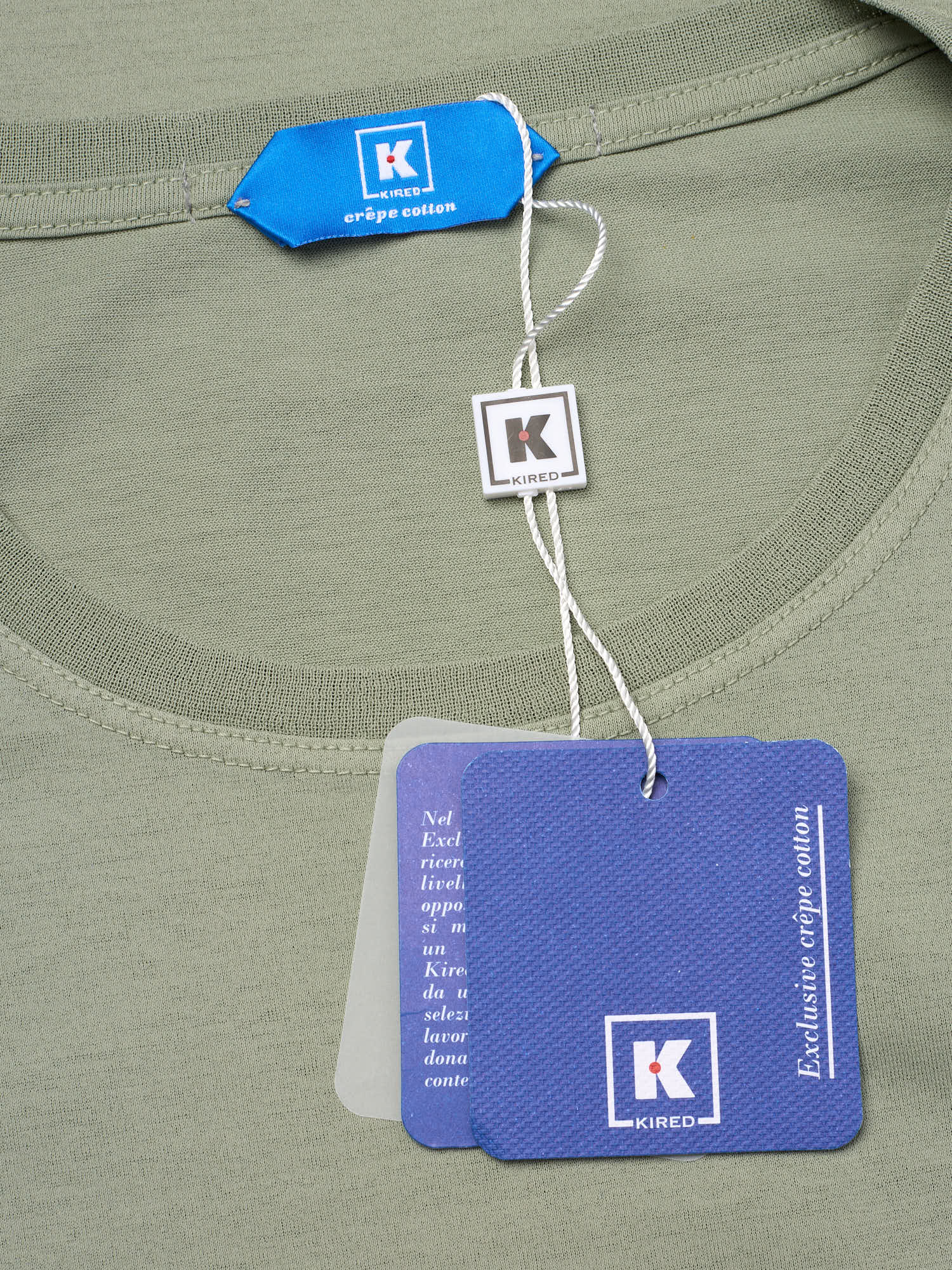 KITON KIRED "Bacio" Sage Green Exclusive Crepe Cotton Short Sleeve T-Shirt