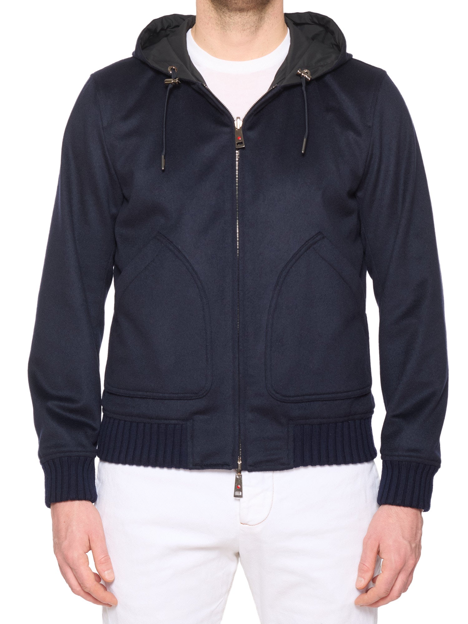 KITON KIRED "Barwa" Navy Cashmere Reversible Hooded Bomber Jacket