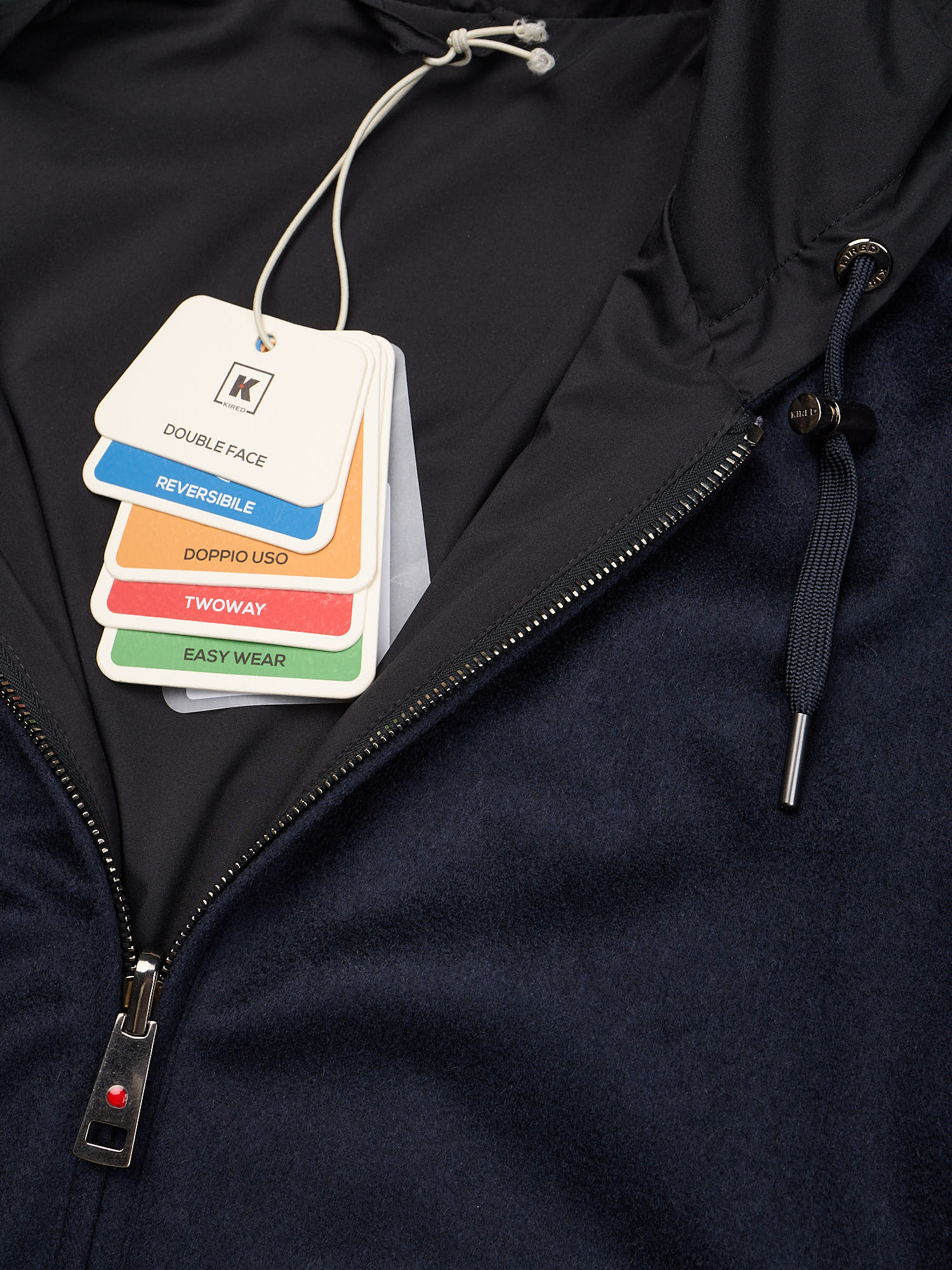 KITON KIRED "Barwa" Navy Cashmere Reversible Hooded Bomber Jacket