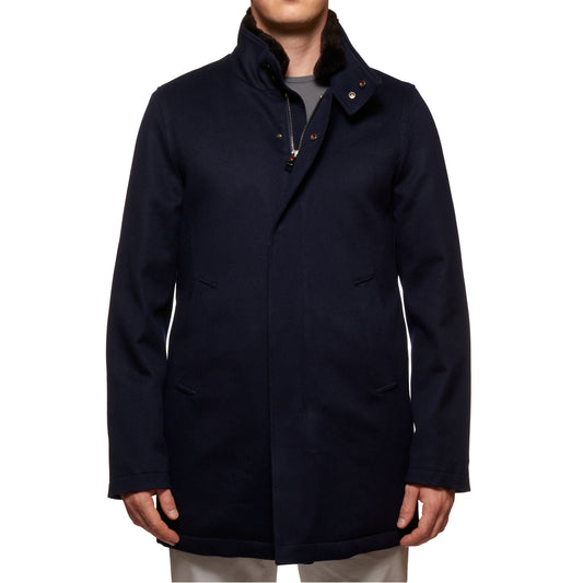 KITON KIRED "Emilius" Blue Virgin Wool Padded Jacket Parka Coat Beaver Collar NEW
