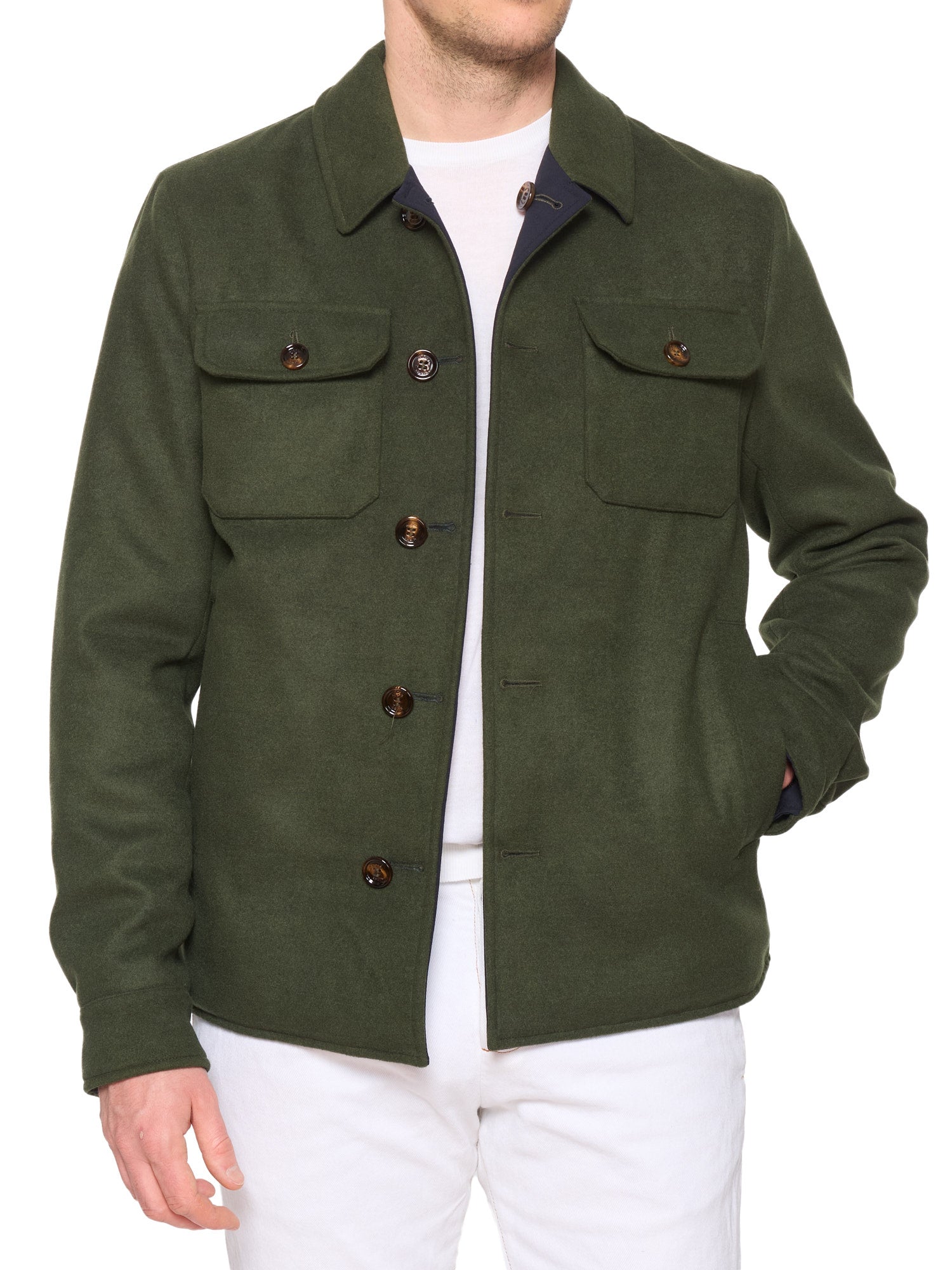 KITON KIRED "Nanda" Green-Navy Reversible Double Face Utility Jacket