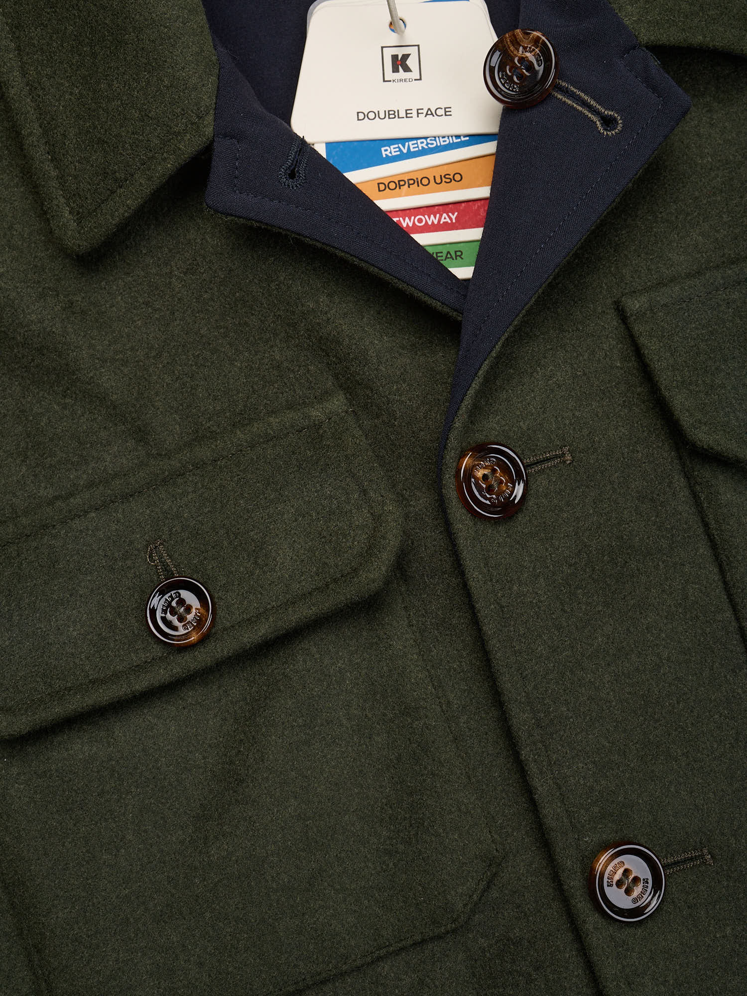 KITON KIRED "Nanda" Green-Navy Reversible Double Face Utility Jacket