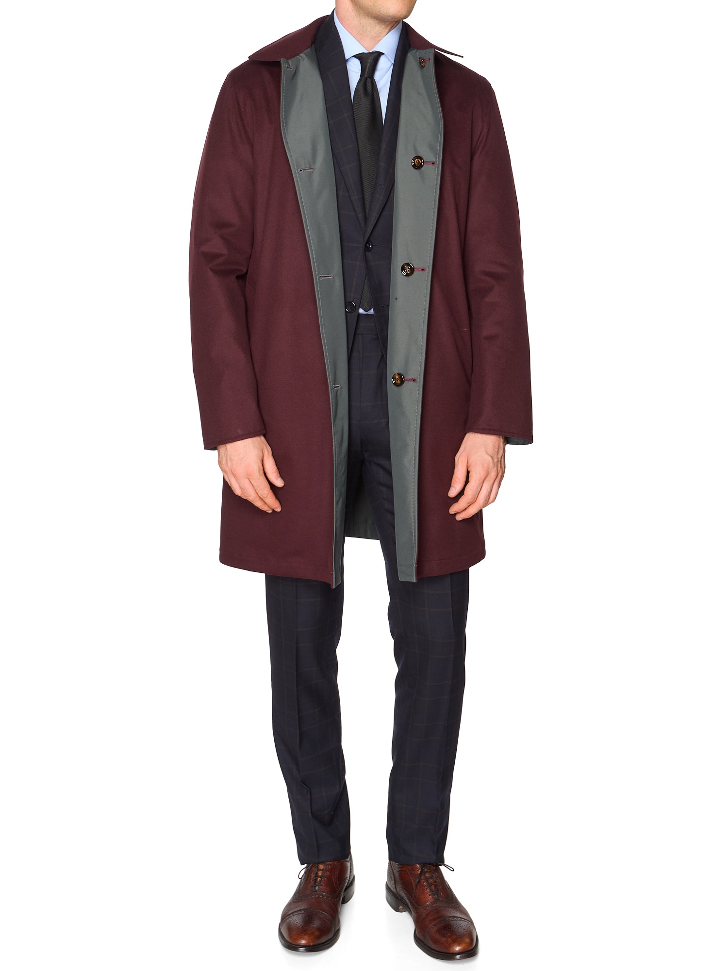 KITON KIRED "Peak" Burgundy-Gray  Reversible Double Faced Coat