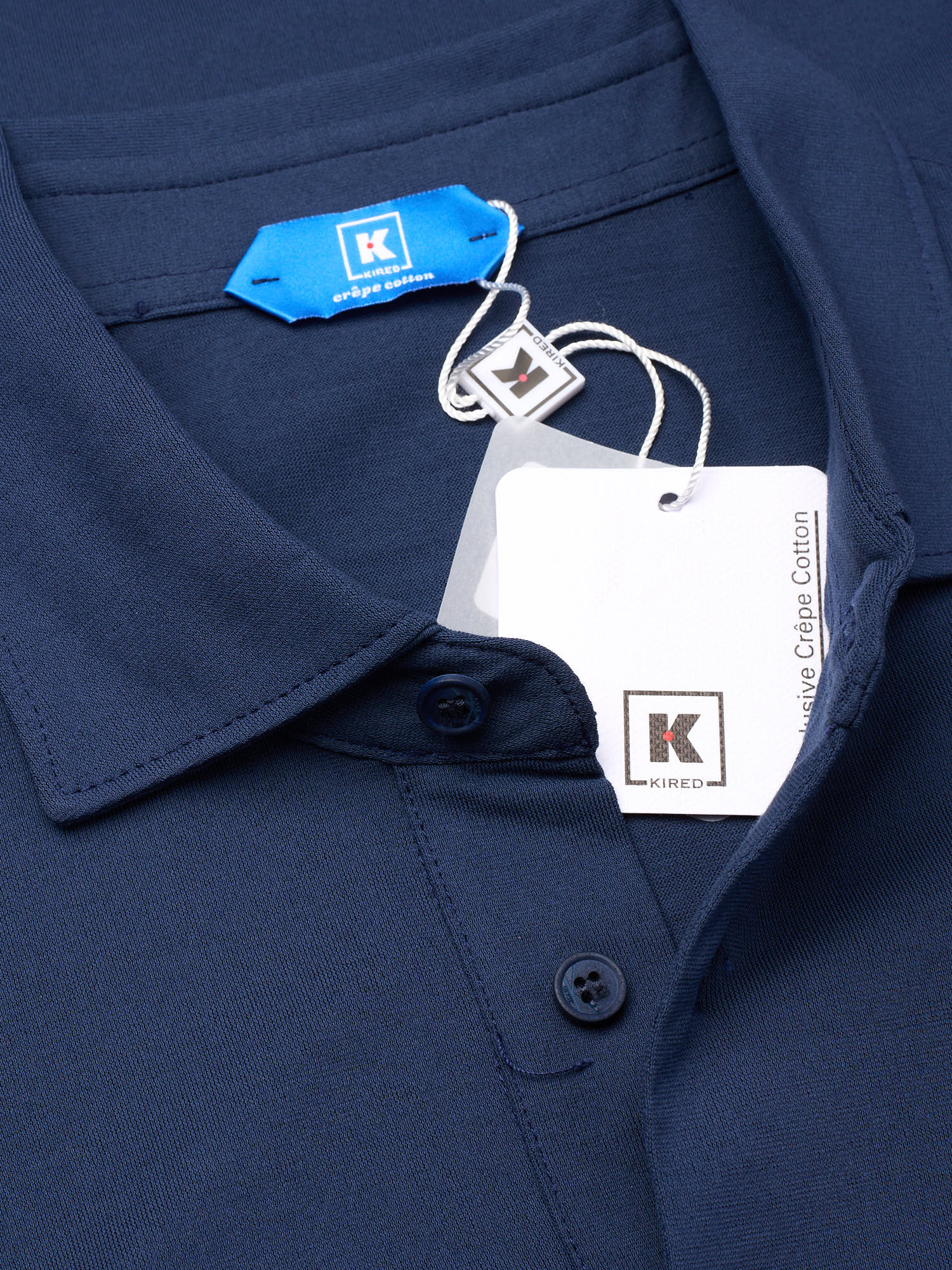 KITON KIRED "Positano" Royal Blue Exclusive Crepe Cotton Long Sleeve Polo Shirt