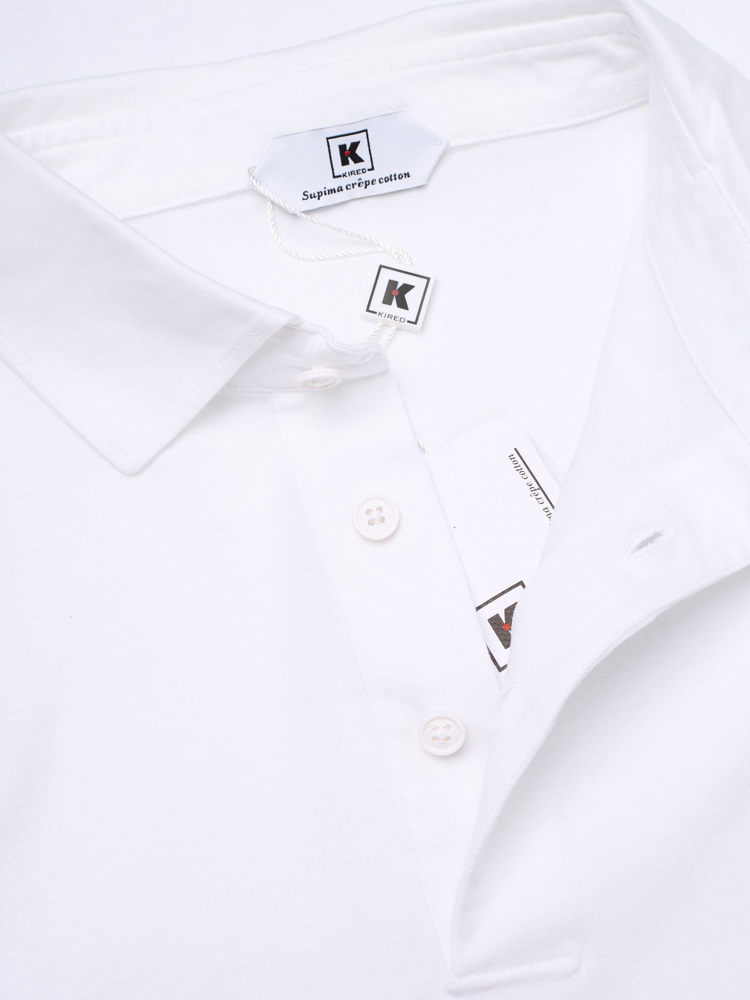 KITON KIRED "Positano" White Exclusive Crepe Cotton Long Sleeve Polo