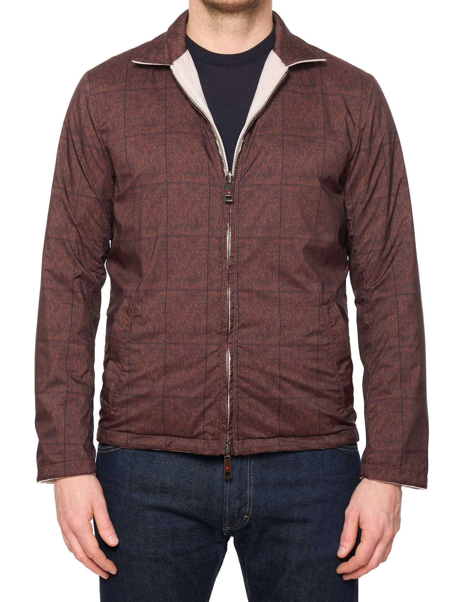 KITON KIRED "Sele" Beige-Brown Herringbone Cashmere Reversible Double Face Jacket