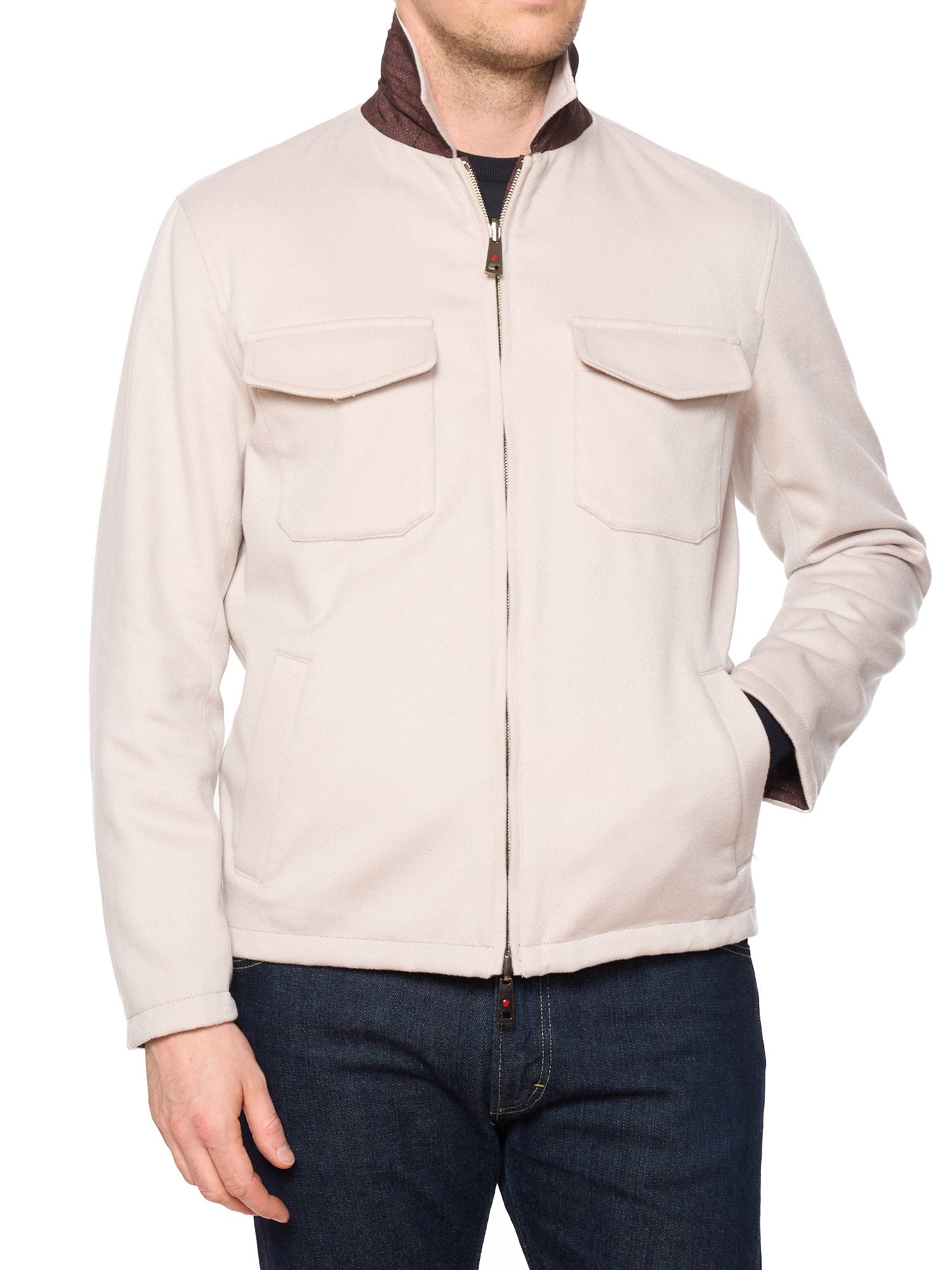 KITON KIRED "Sele" Beige-Brown Herringbone Cashmere Reversible Double Face Jacket