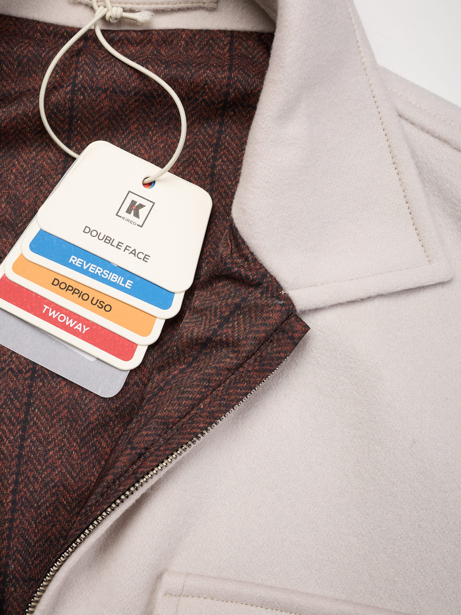 KITON KIRED "Sele" Beige-Brown Herringbone Cashmere Reversible Double Face Jacket