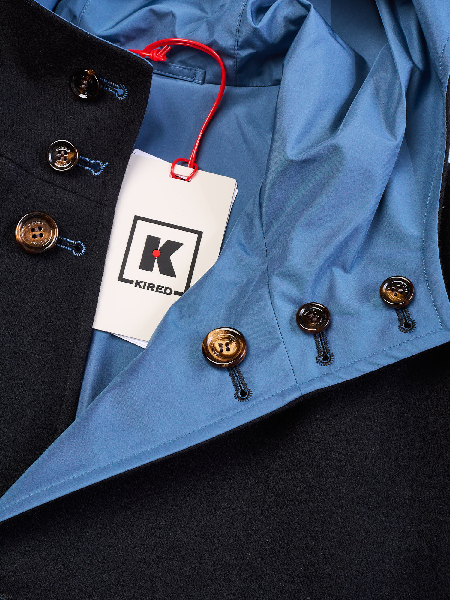 KITON KIRED "Tai" Black-Blue Reversible Double Face Hooded Coat