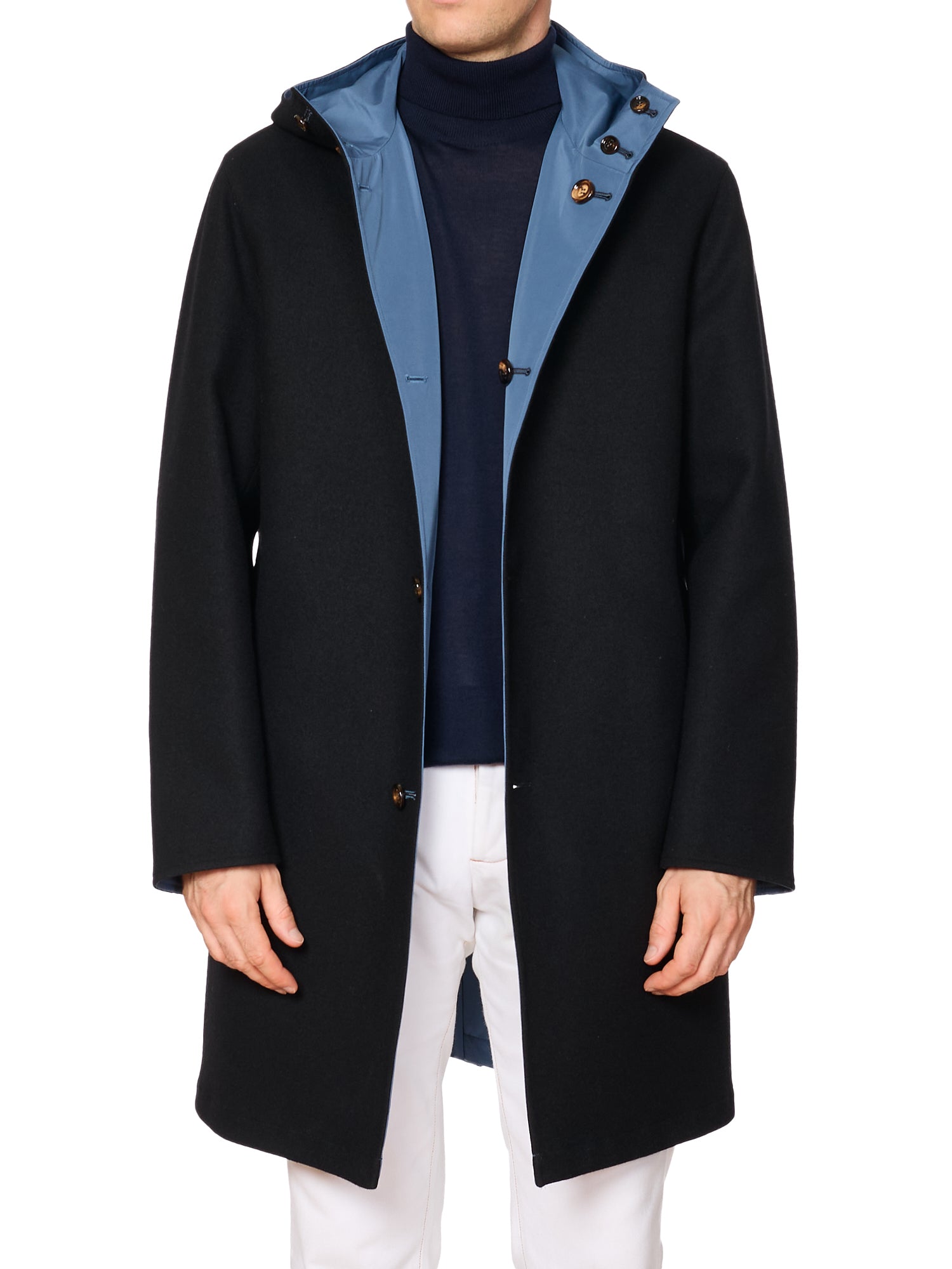 KITON KIRED "Tai" Black-Blue Reversible Double Face Hooded Coat
