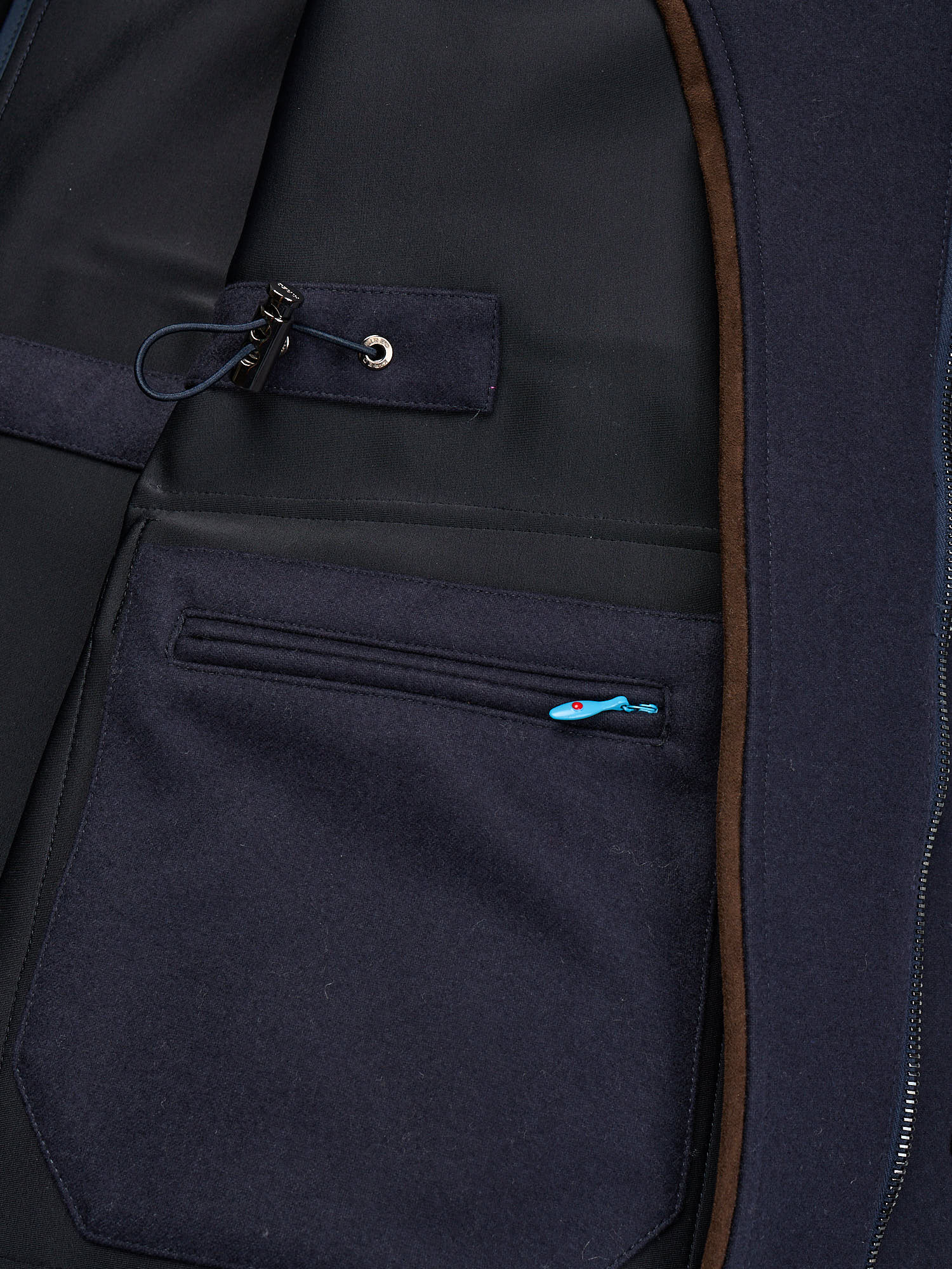 KITON KIRED "Tobe" Navy Blue Four Pocket Field Jacket Leather Trims