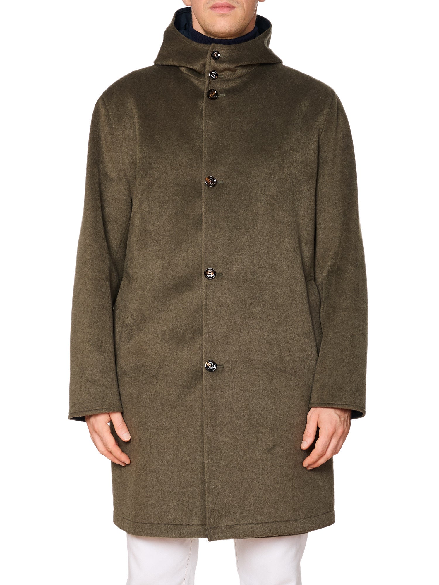 KITON KIRED "Peak" Olive-Blue Reversible Hooded Double Sided Coat NEW