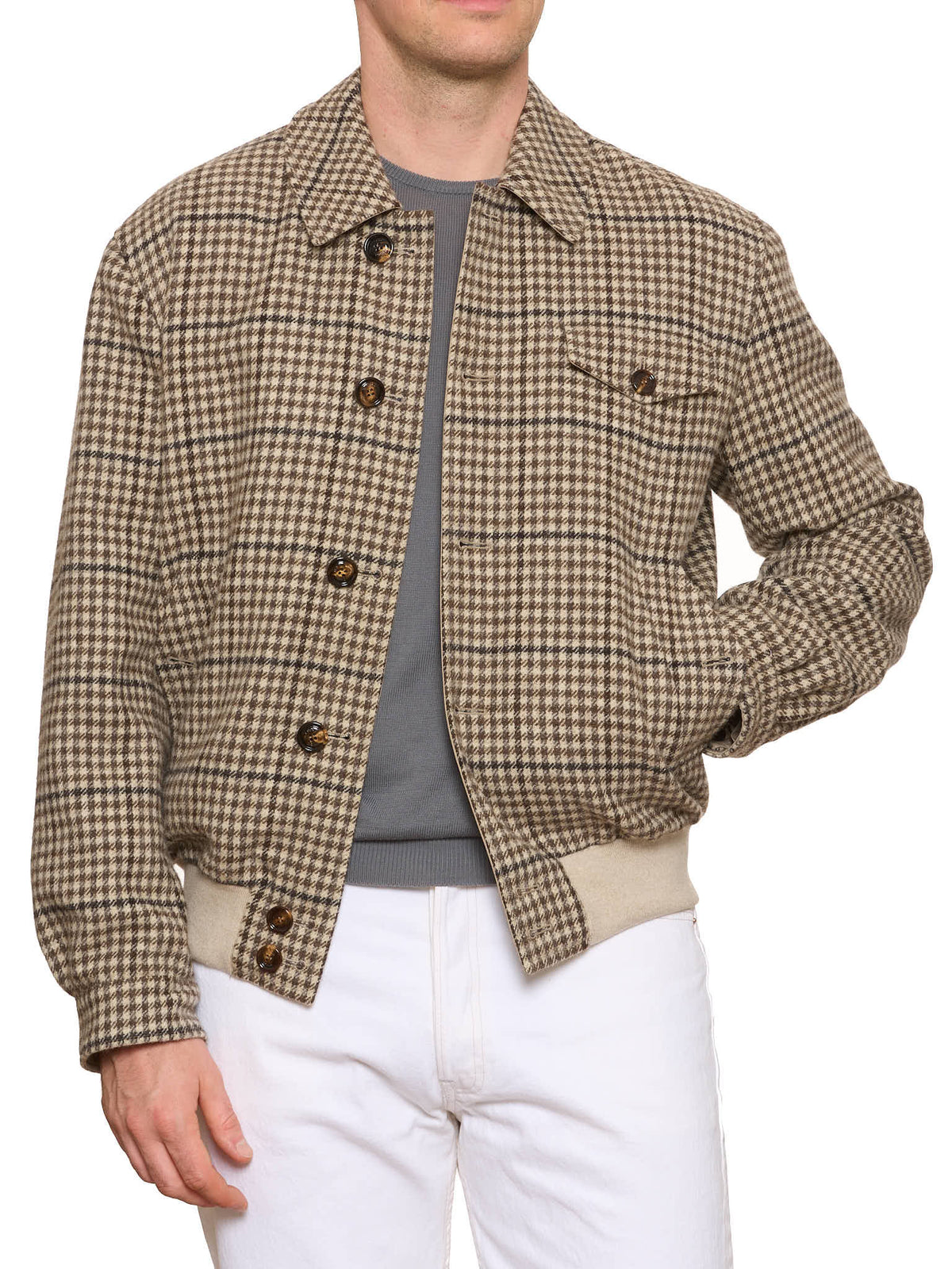 KITON KIRED "Zupo" Beige Plaid Reversible Double Face Wool Blouson Jacket