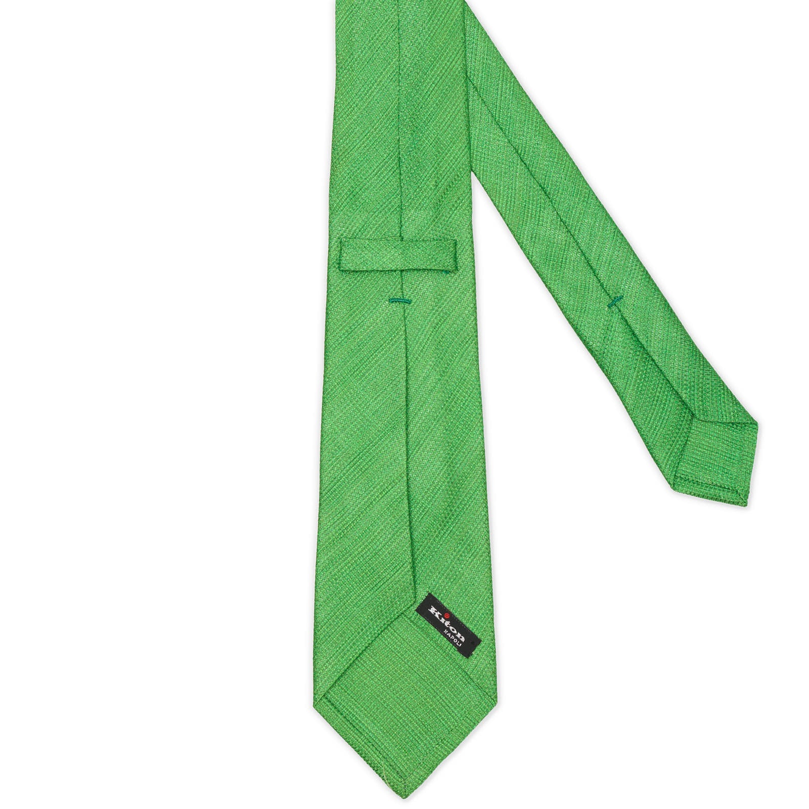 KITON Light Neon Green Seven Fold Silk-Linen Hopsack Tie NEW