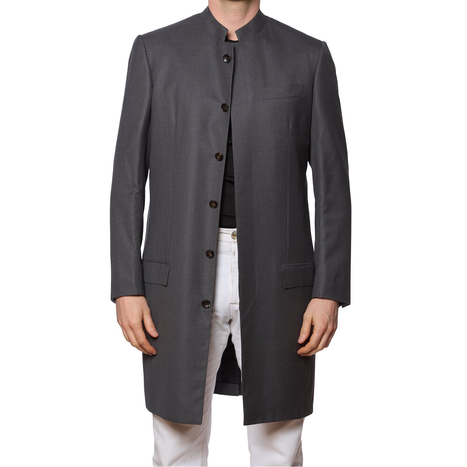 KITON Napoli Bespoke "Sherwani" Gray Stand-Up Collar Coat Jacket EU 50 NEW US 40