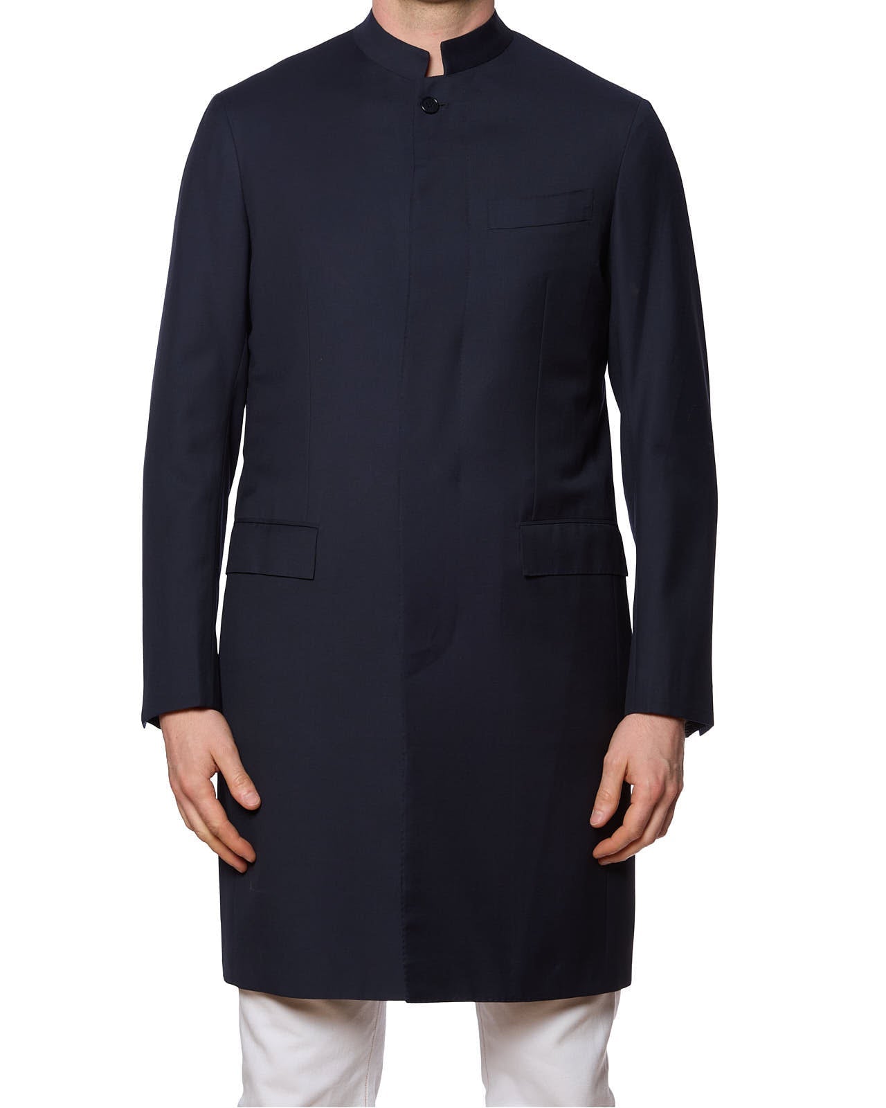 KITON Napoli "Sherwani" Bespoke Blue Stand-up Collar Coat Jacket EU 48 NEW US 38