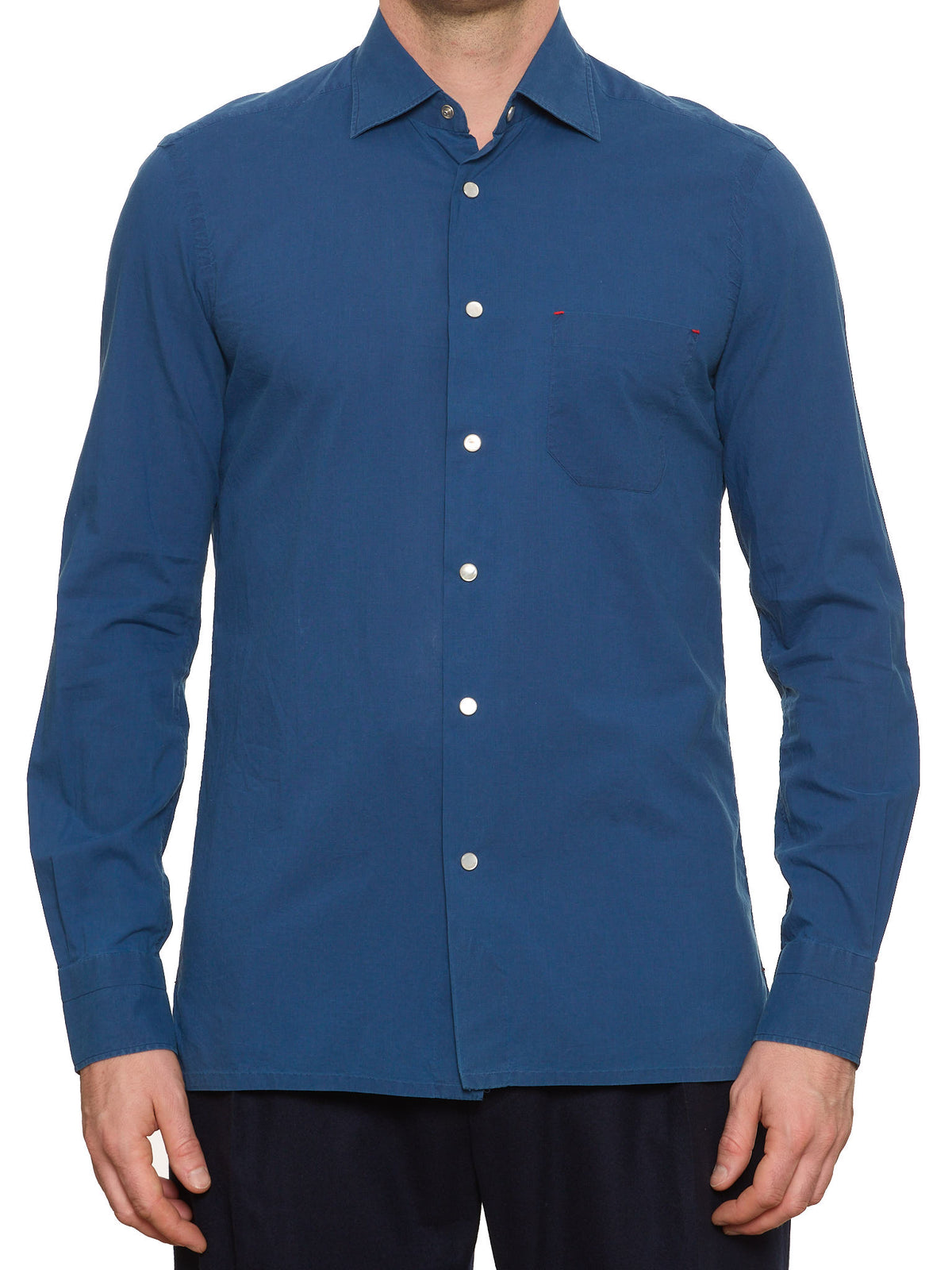 KITON Napoli Handmade Blue Cotton Casual Shirt 15.75 NEW 40 Slim
