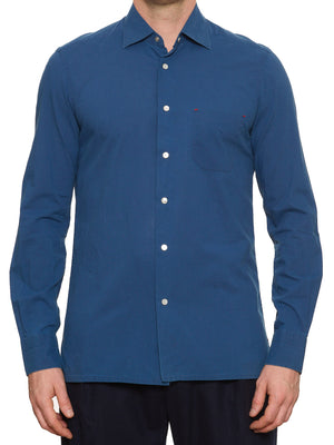 KITON Napoli Handmade Blue Cotton Casual Shirt 15.75 NEW 40 Slim
