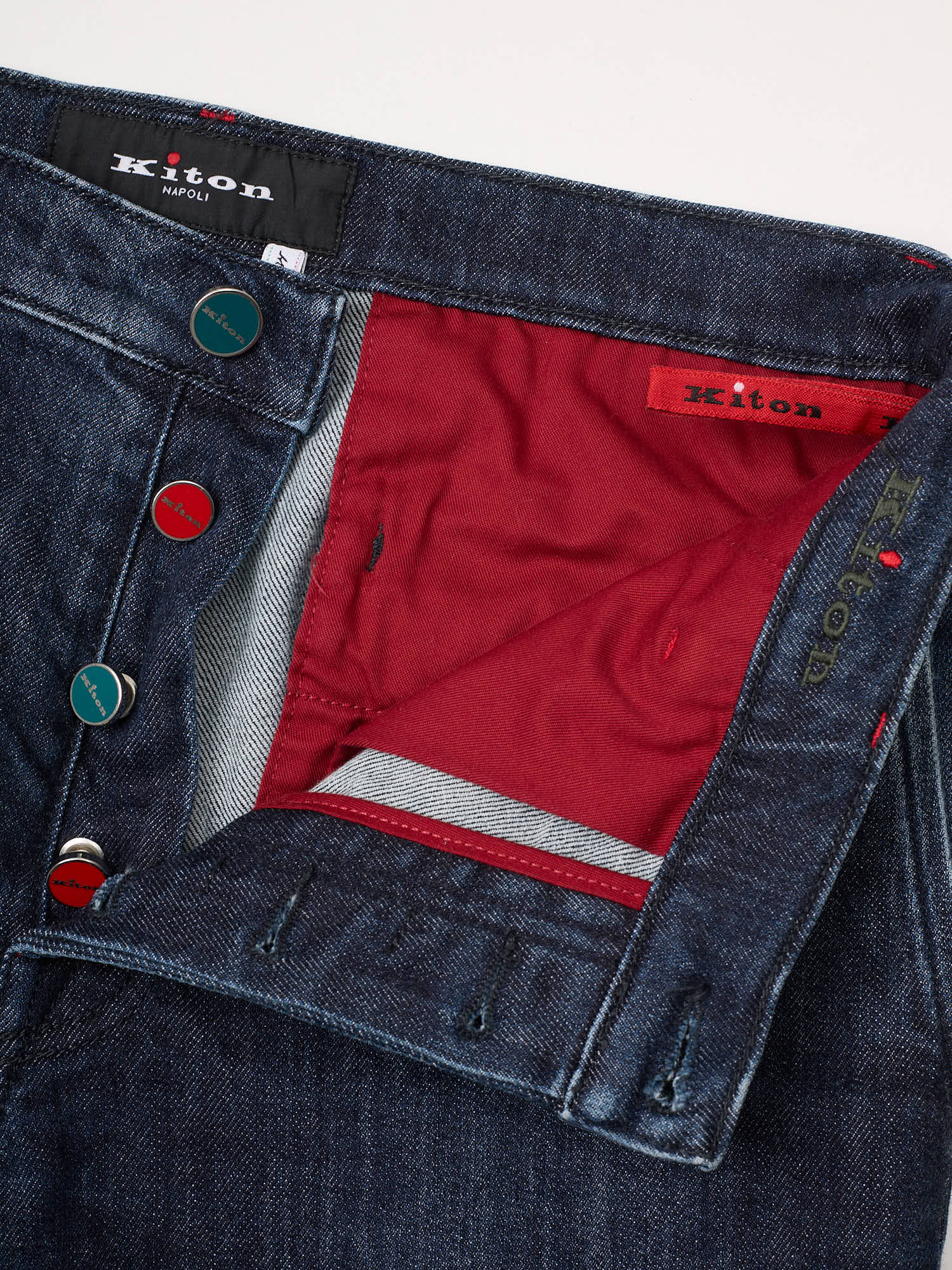 KITON Napoli Denim Blue Cotton-Cashmere Slim Fit Jeans