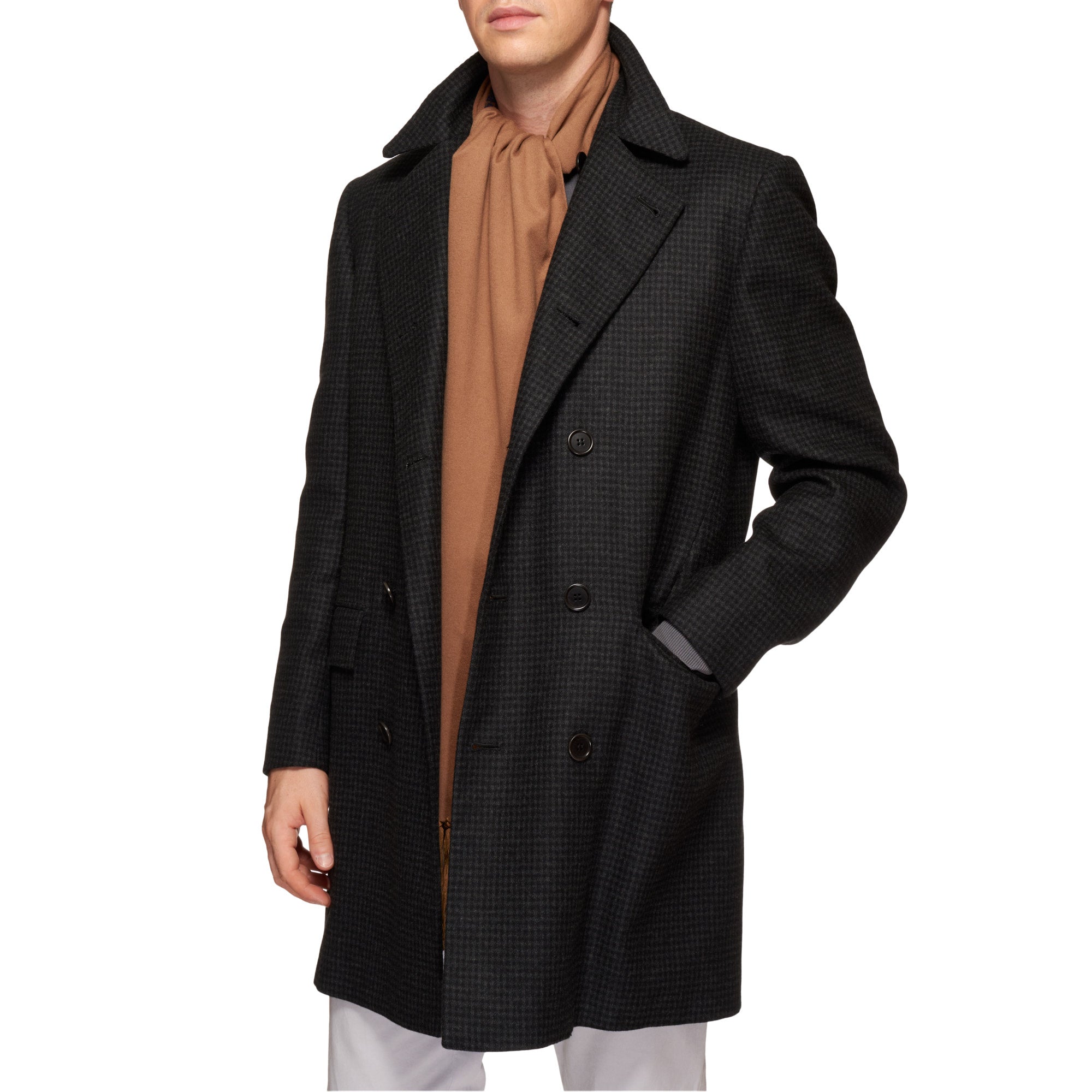 KITON Napoli Gray Checkered Cashmere-Silk DB Coat Overcoat EU 50 NEW US 40 KITON