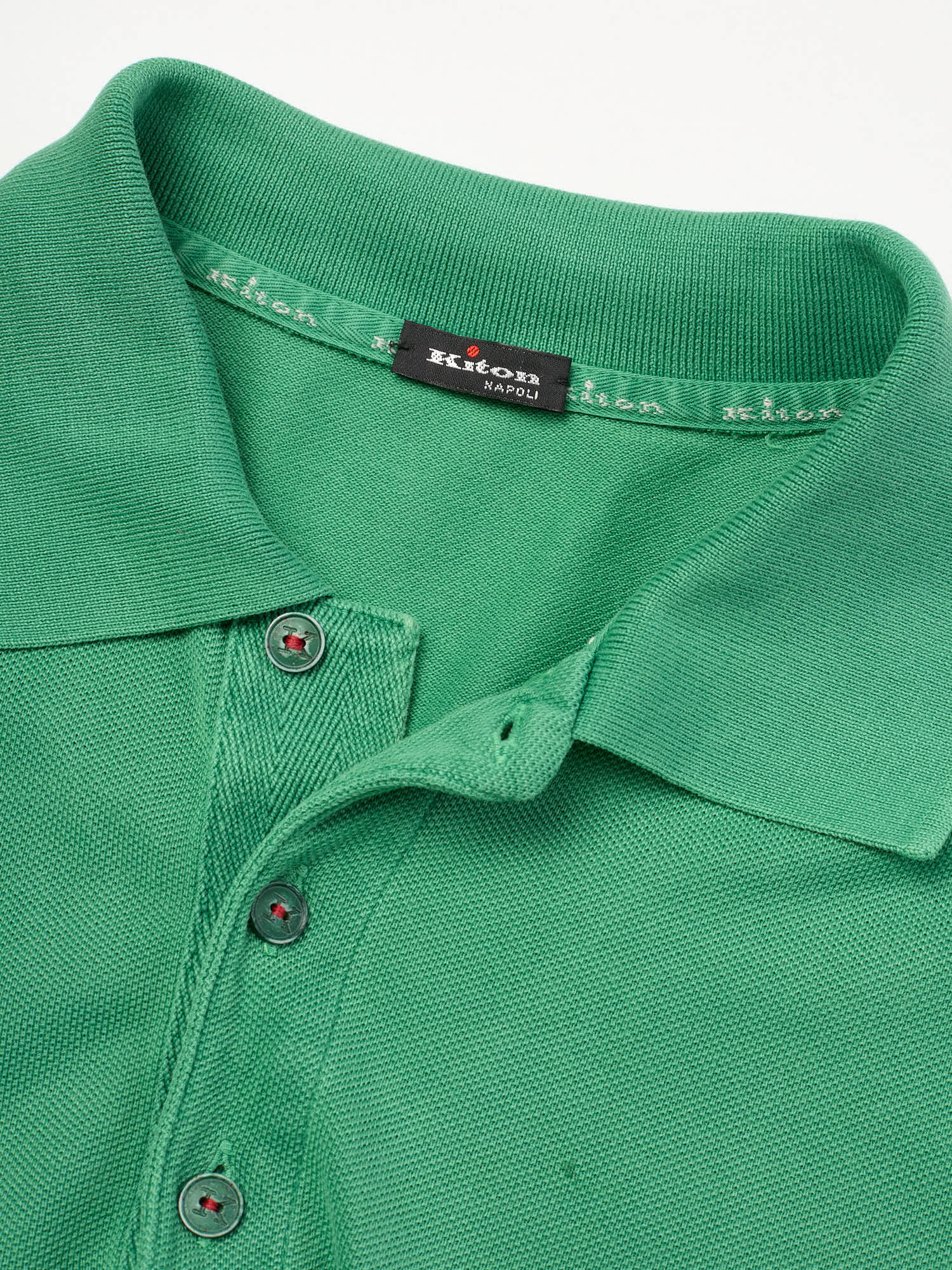 KITON Napoli Green Cotton Pique Short Sleeve Polo Shirt