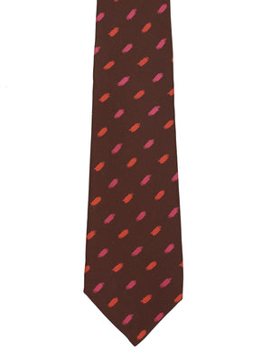 KITON Napoli Hand-Made Seven Fold Brown Abstarct Dot Pattern Silk Tie NEW