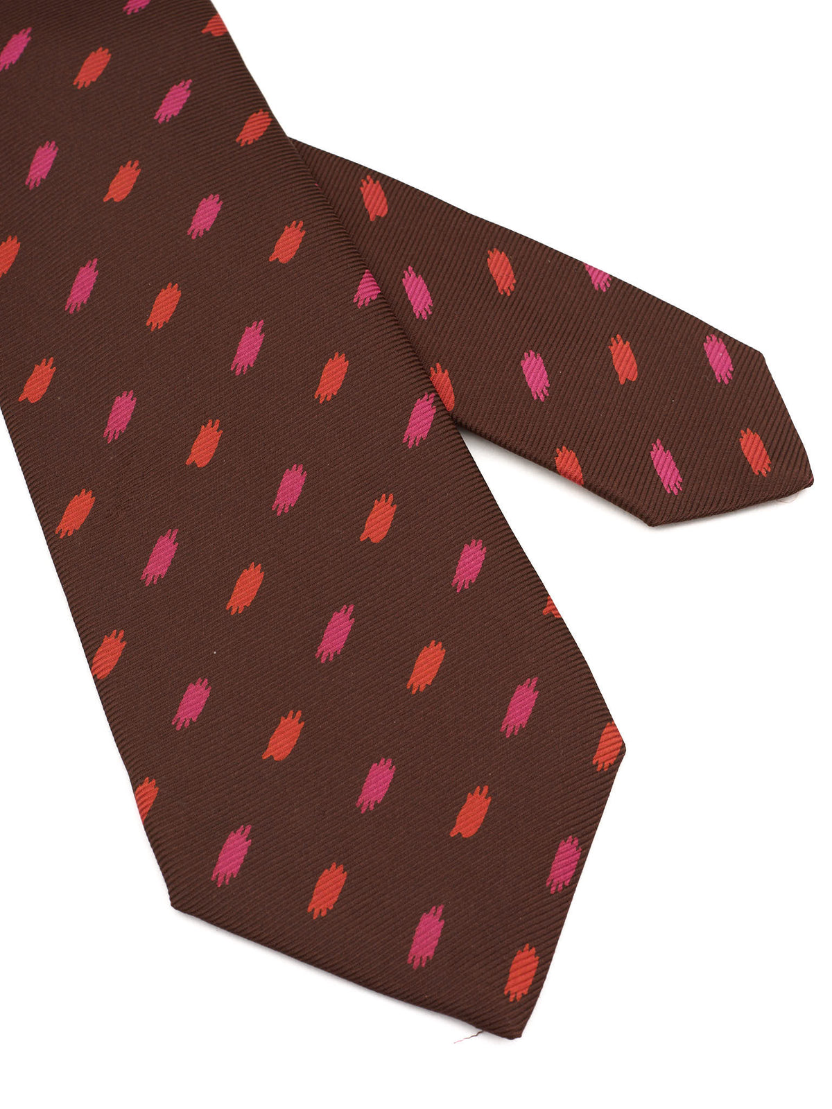 KITON Napoli Hand-Made Seven Fold Brown Abstarct Dot Pattern Silk Tie NEW