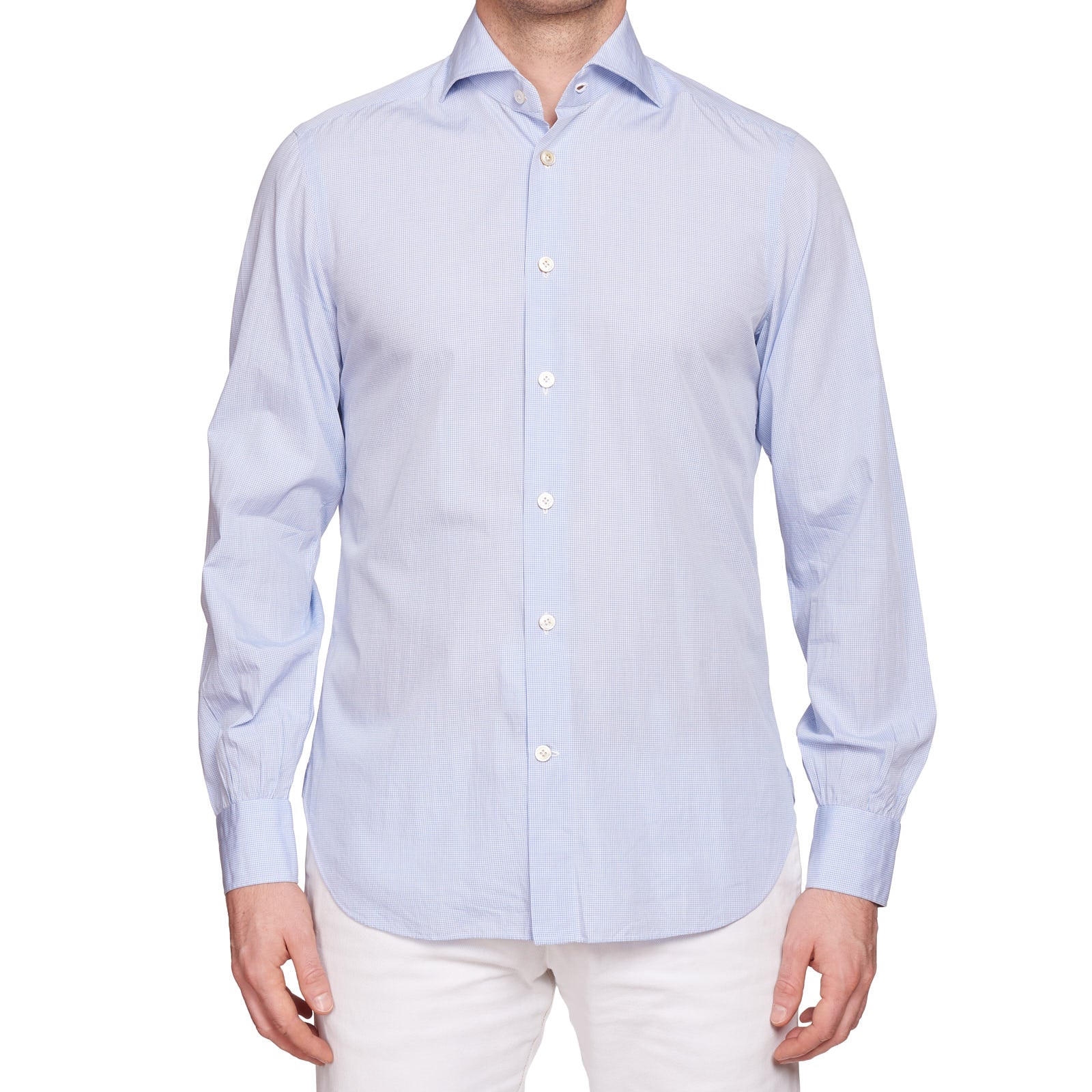 KITON Napoli Handmade Blue Checkered Poplin Cotton Dress Shirt EU 39 US 15.5 NEW