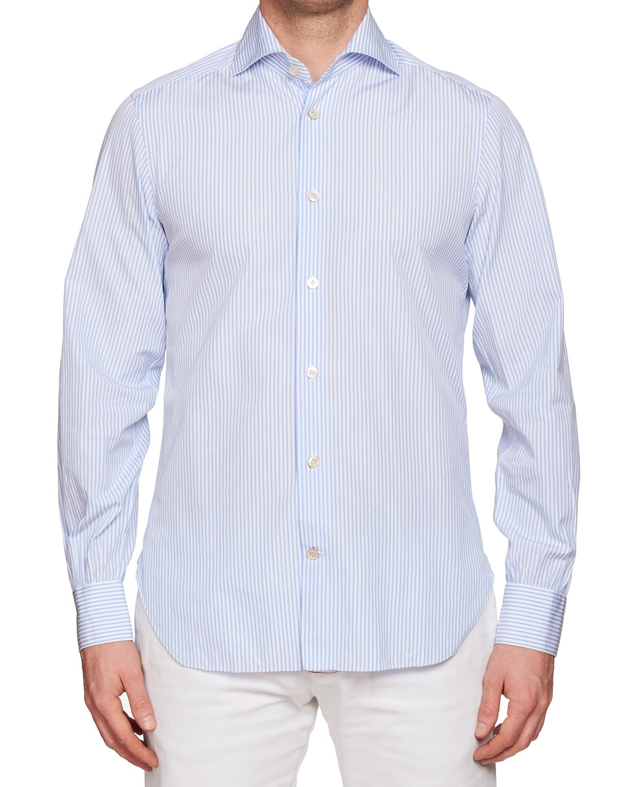 KITON Napoli Handmade Blue Striped Poplin Cotton Dress Shirt EU 39 US 15.5 NEW KITON