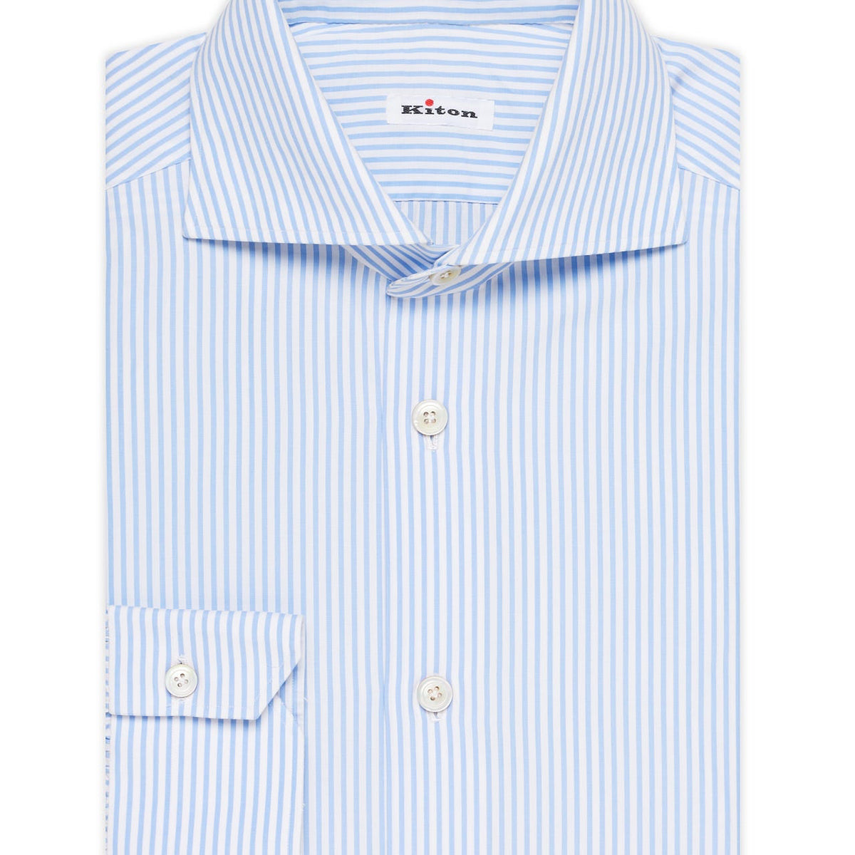 KITON Napoli Handmade Blue Striped Poplin Cotton Dress Shirt EU 39 US