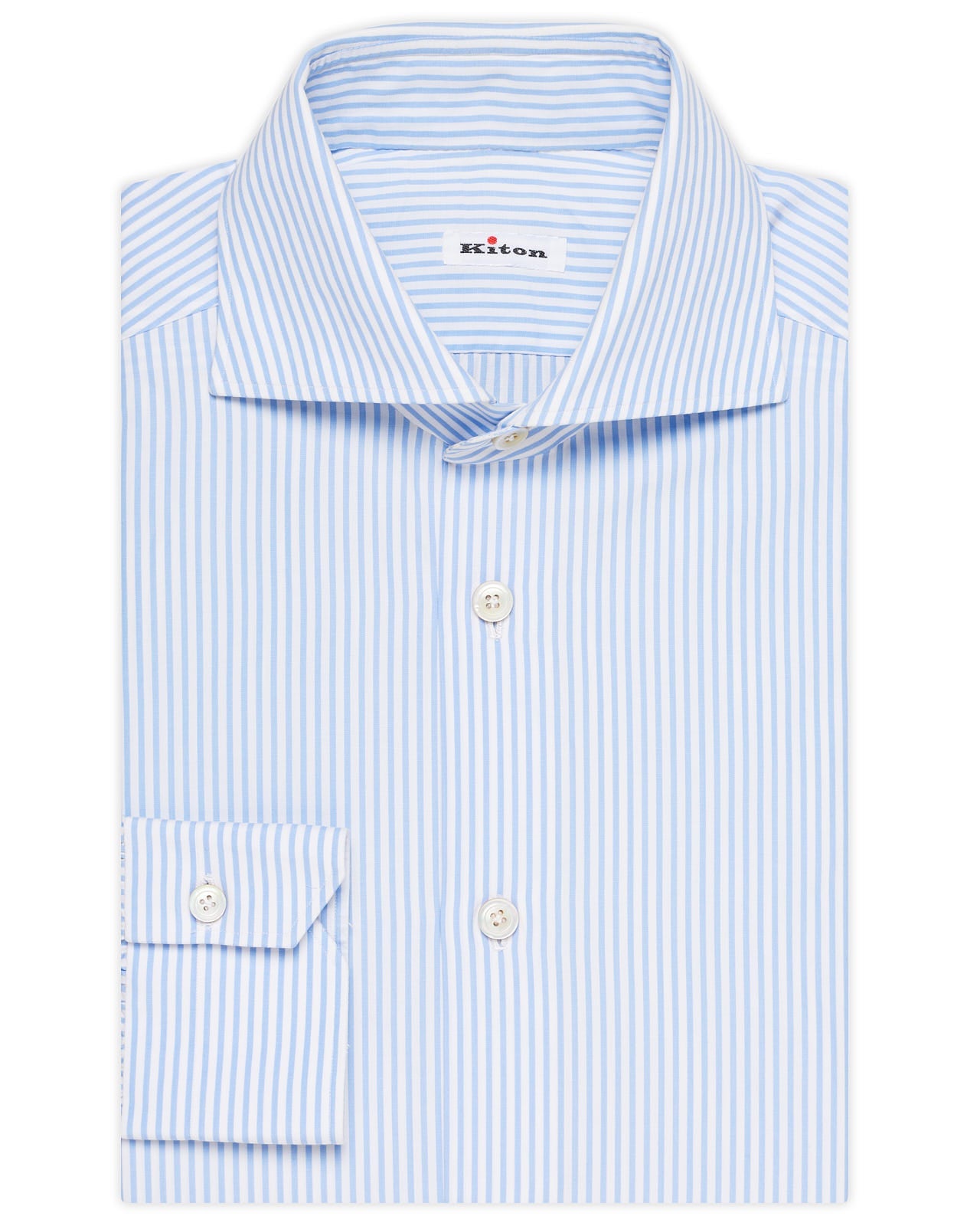 KITON Napoli Handmade Blue Striped Poplin Cotton Dress Shirt EU 39 US 15.5 NEW KITON