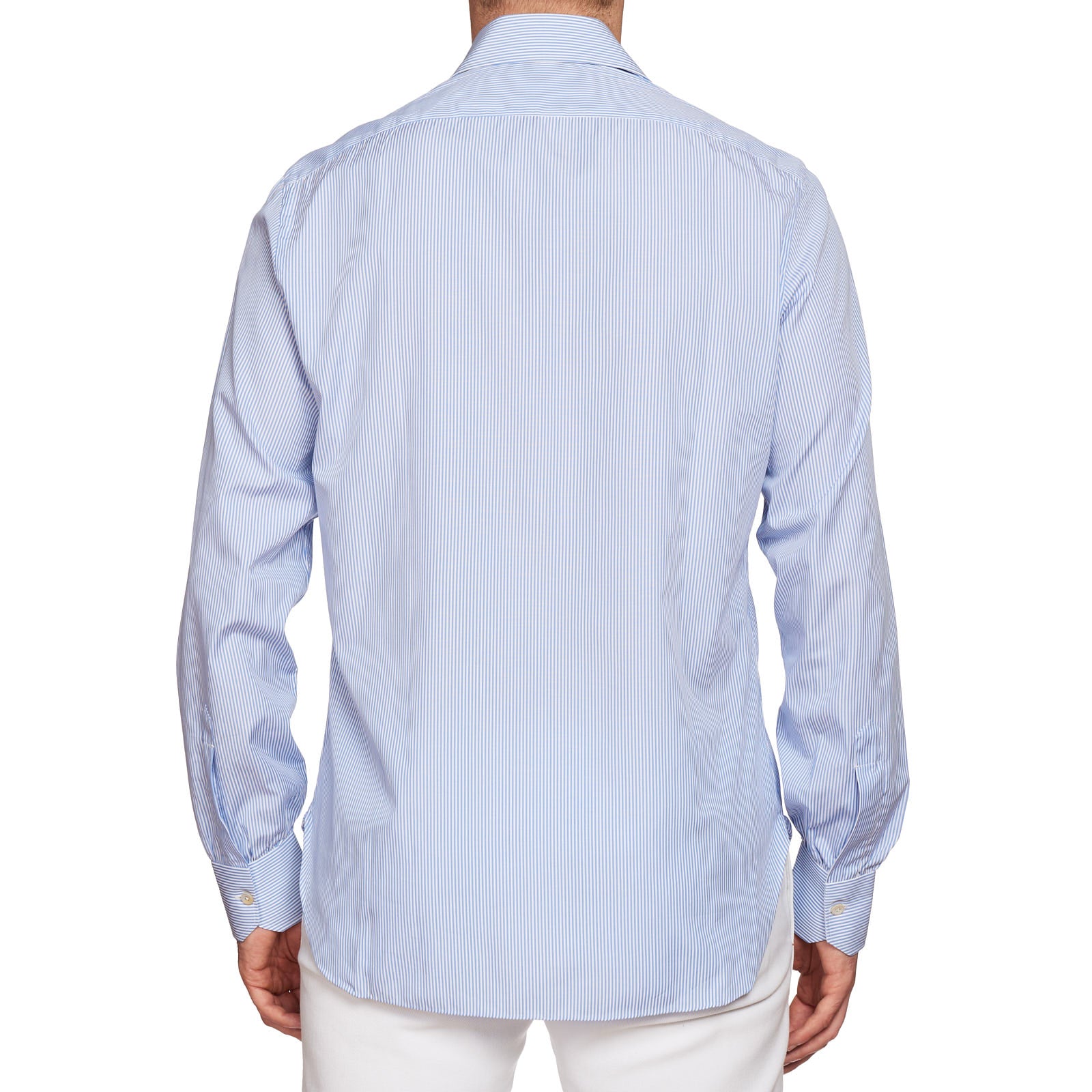 KITON Napoli Handmade Blue Striped Poplin Cotton Dress Shirt EU 40 US 15.75 NEW KITON