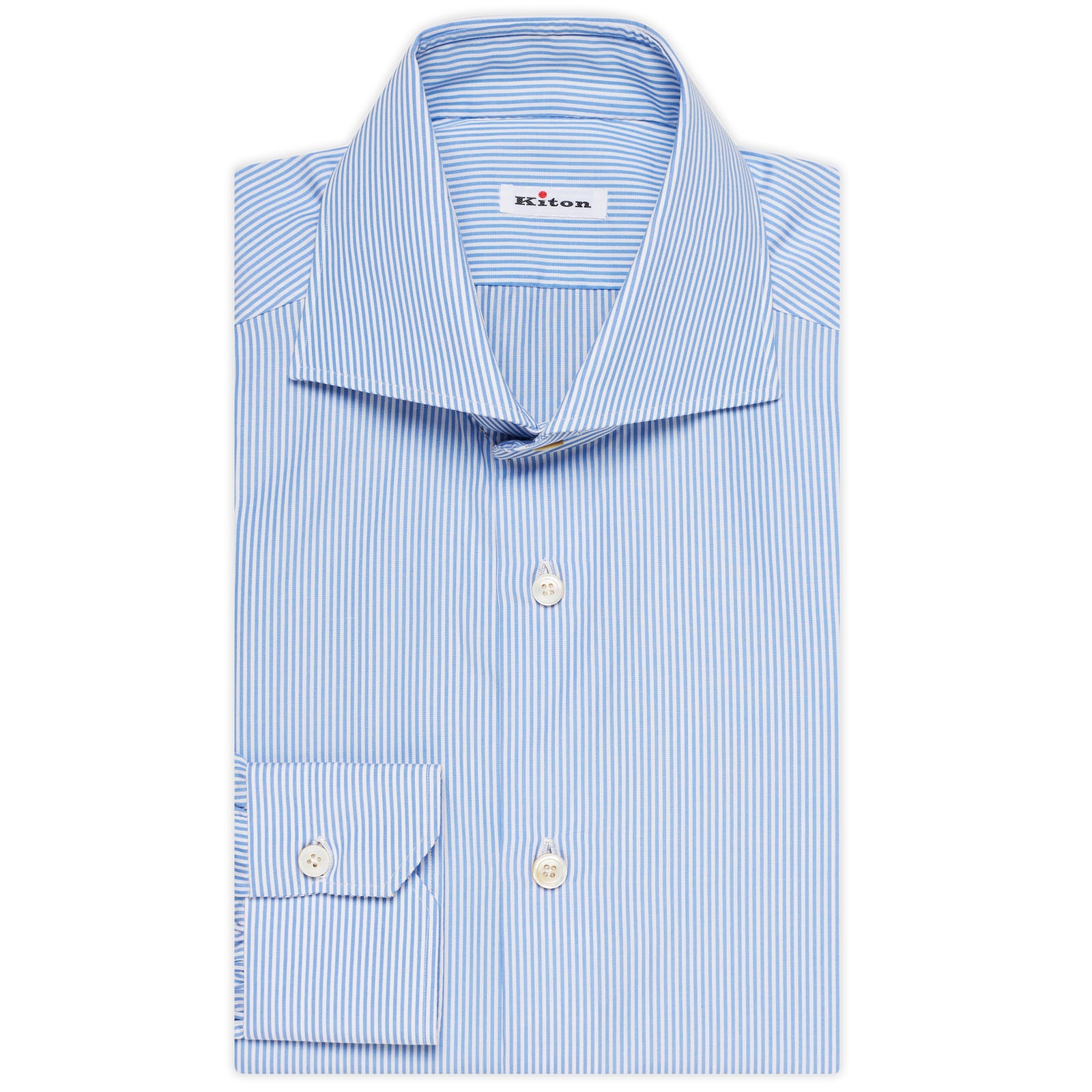 KITON Napoli Handmade Blue Striped Poplin Cotton Dress Shirt EU 40 US 15.75 NEW