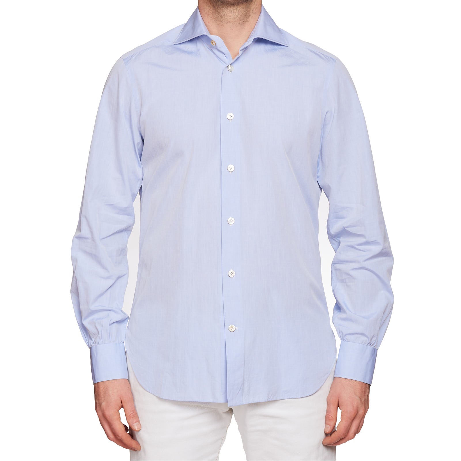 KITON Napoli Handmade Bespoke Light Blue Poplin Cotton Dress Shirt EU 39 NEW US 15.5 KITON