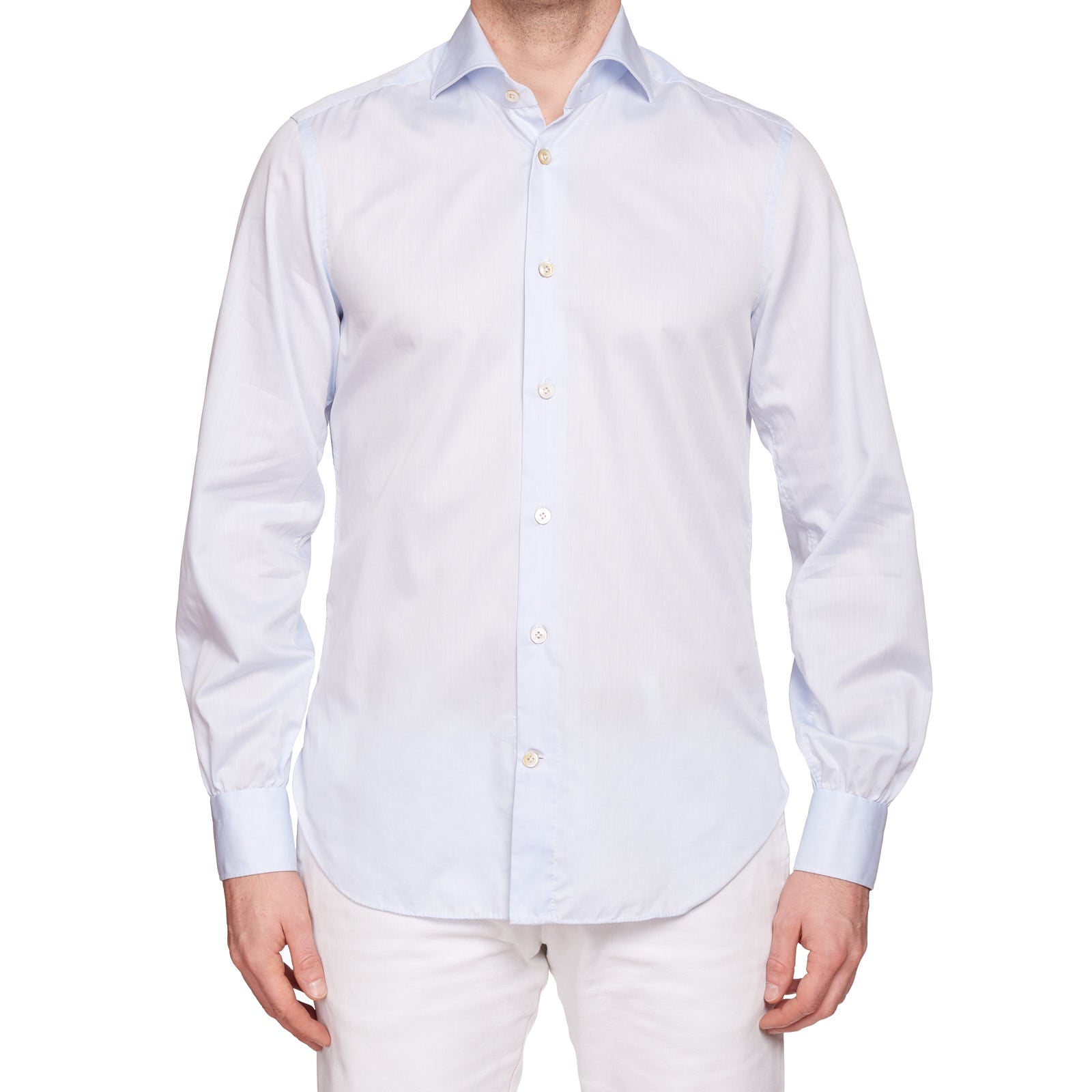 KITON Napoli Handmade Bespoke Light Blue Twill Cotton Dress Shirt EU 40 NEW US 15.75 KITON
