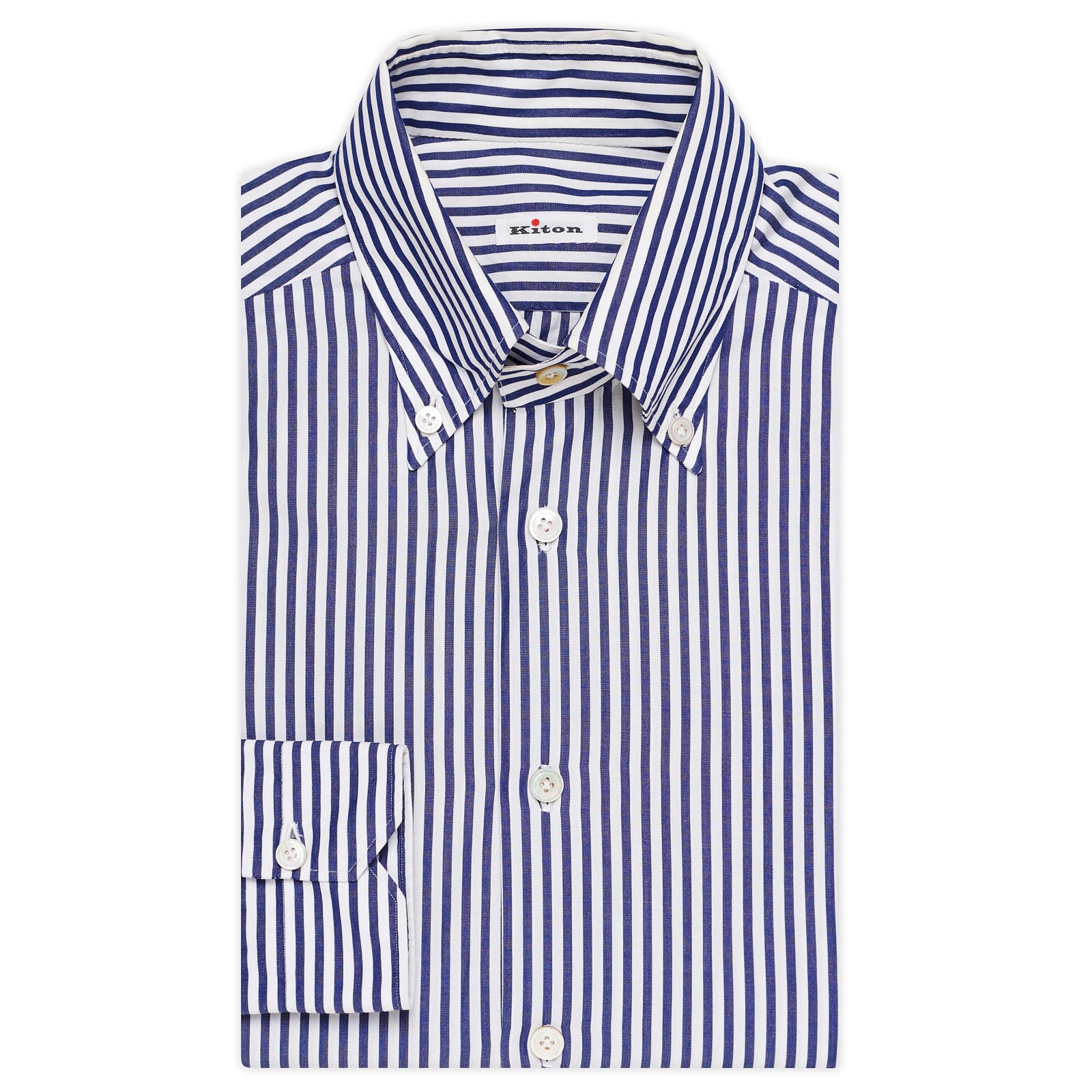 KITON Napoli Handmade Blue Stiped Button-Down Shirt EU 39 US 15.5 NEW