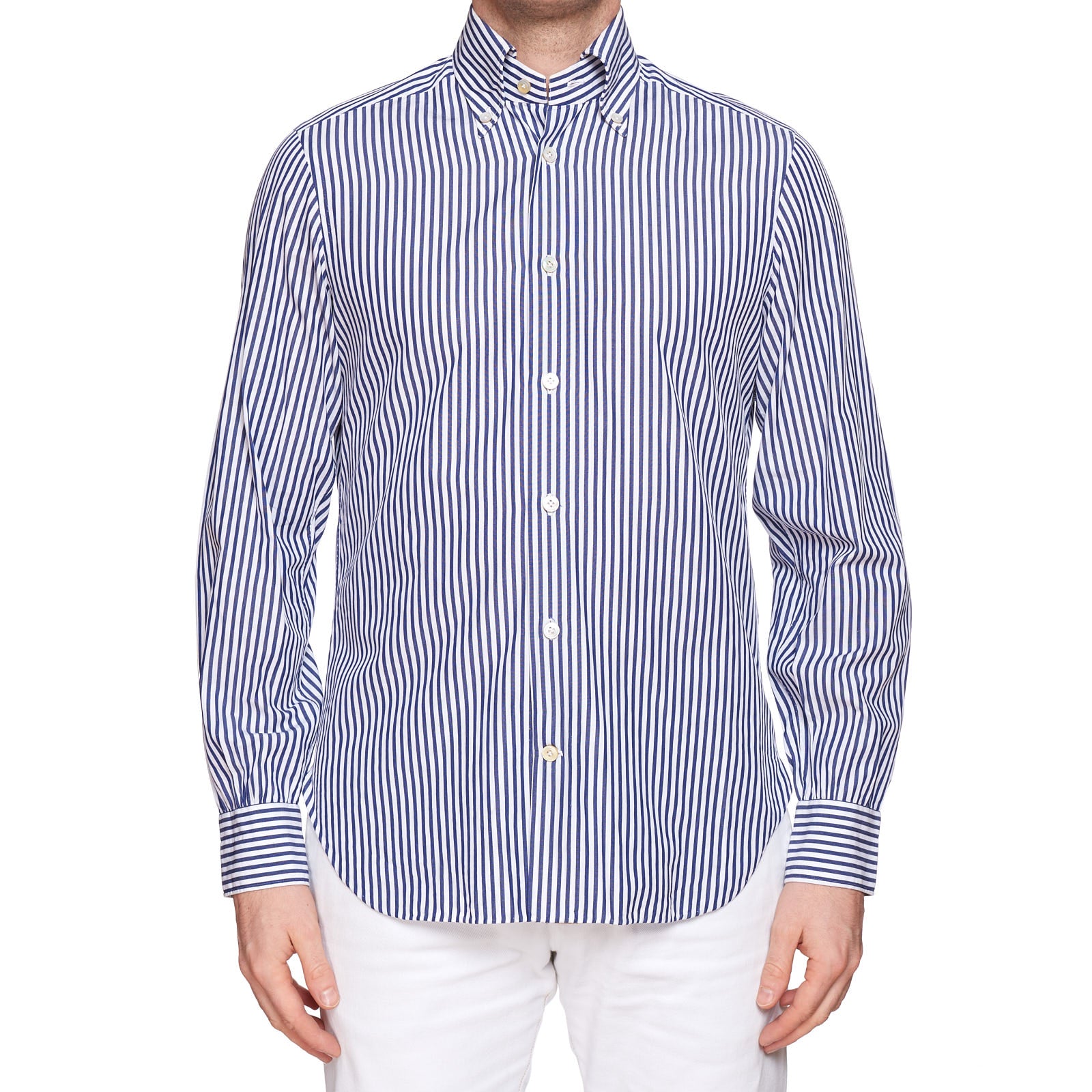 KITON Napoli Handmade Blue Stiped Button-Down Shirt EU 39 US 15.5 NEW